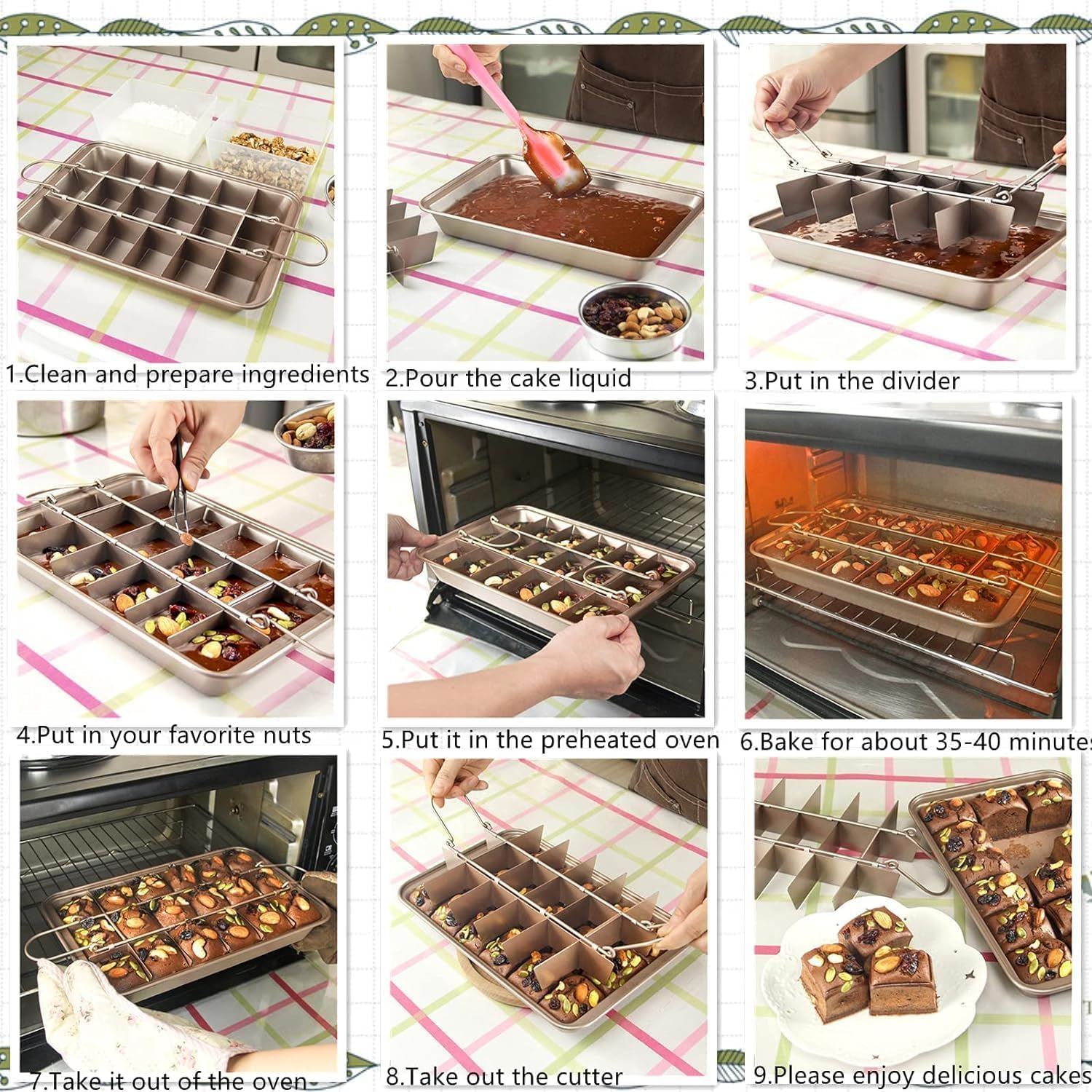 Schritt-für-Schritt-Anleitung zum Backen von Brownies mit einer speziellen geteilten Backform.