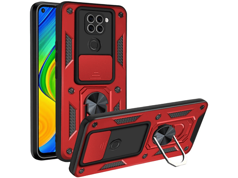 NEWFACE Xiaomi Redmi Note 9 4G Uyumlu Pars Lens Yüzüklü Silikon Telefon Kılıfı Kırmızı