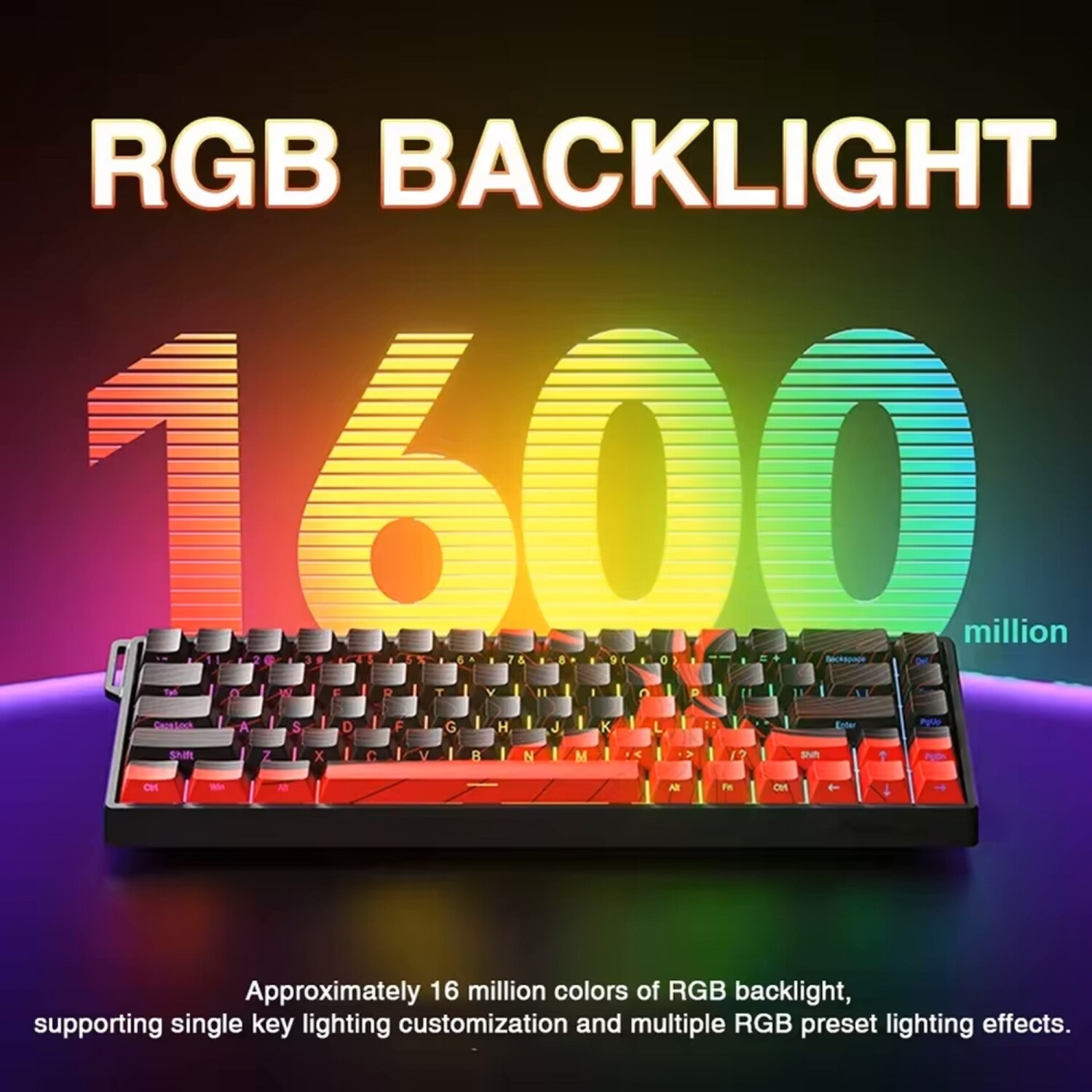 Kompakt bir klavyede 16 milyon renkli RGB arka aydınlatma.