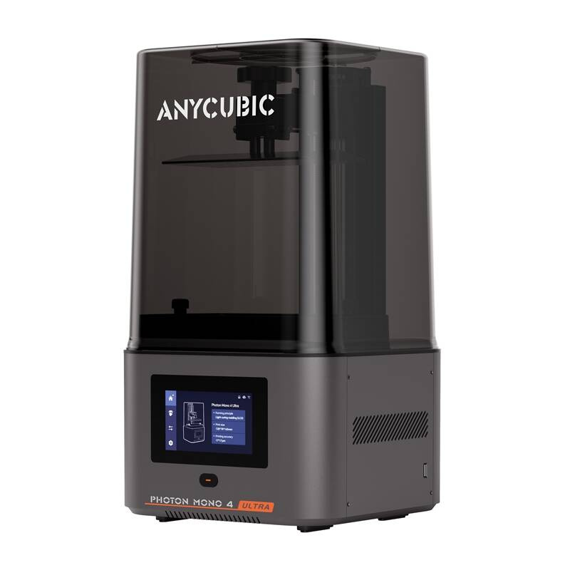 Stampante 3D grigia Anycubic Photon Mono 4 Ultra con coperchio nero e touchscreen.