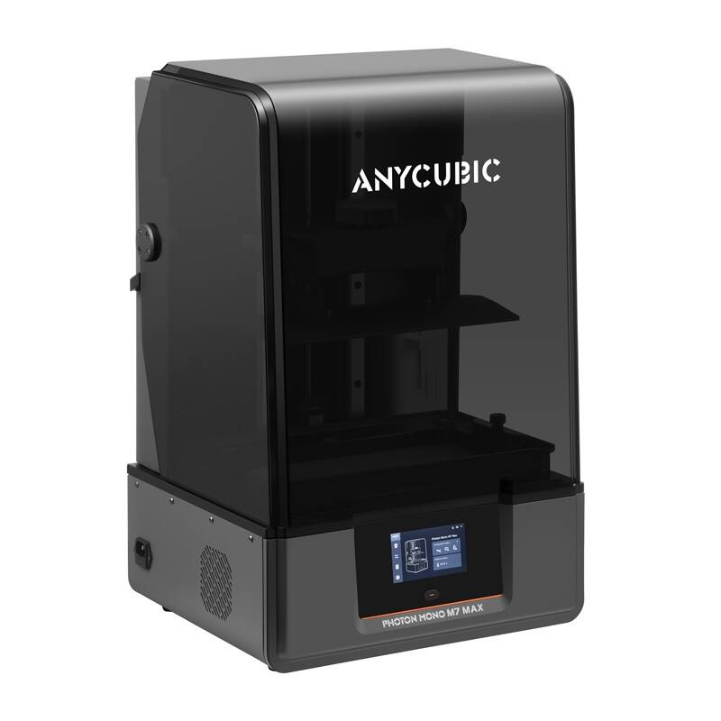 Stampante 3D nera Anycubic Photon Mono M7 Max con coperchio fumé.
