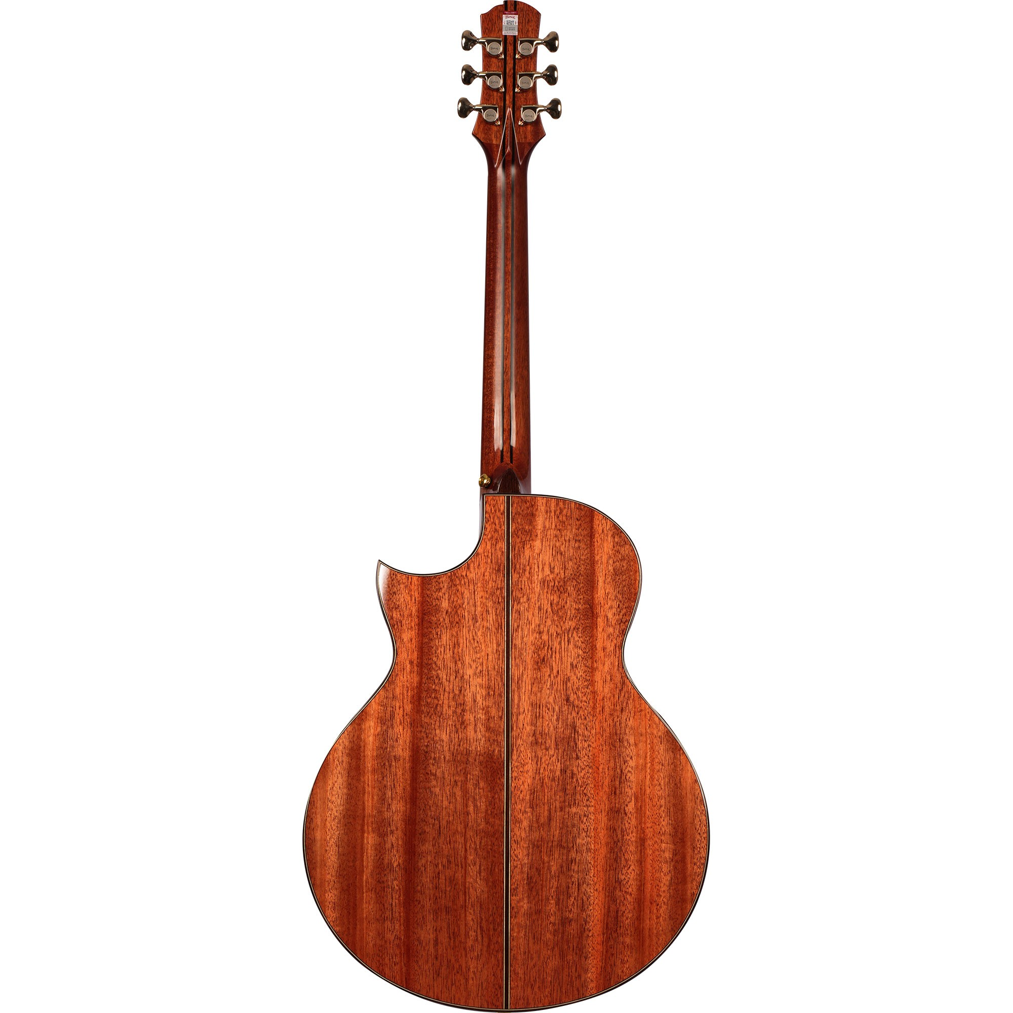 Beyaz arka planda görünür damarlı ve gümüş akort burgulu kahverengi ahşap akustik gitarın arkası.