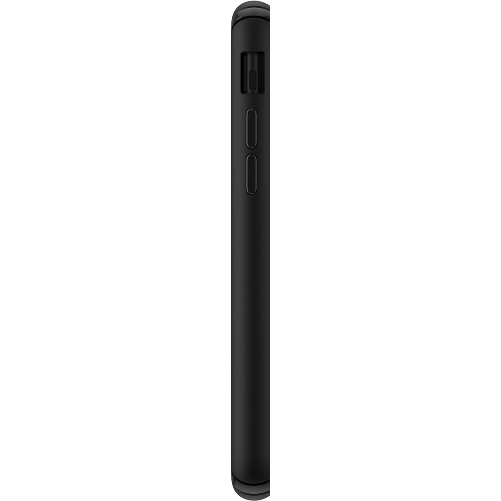 Seitenansicht eines schwarzen Smartphones mit Stummschalter und Lautstärketasten.