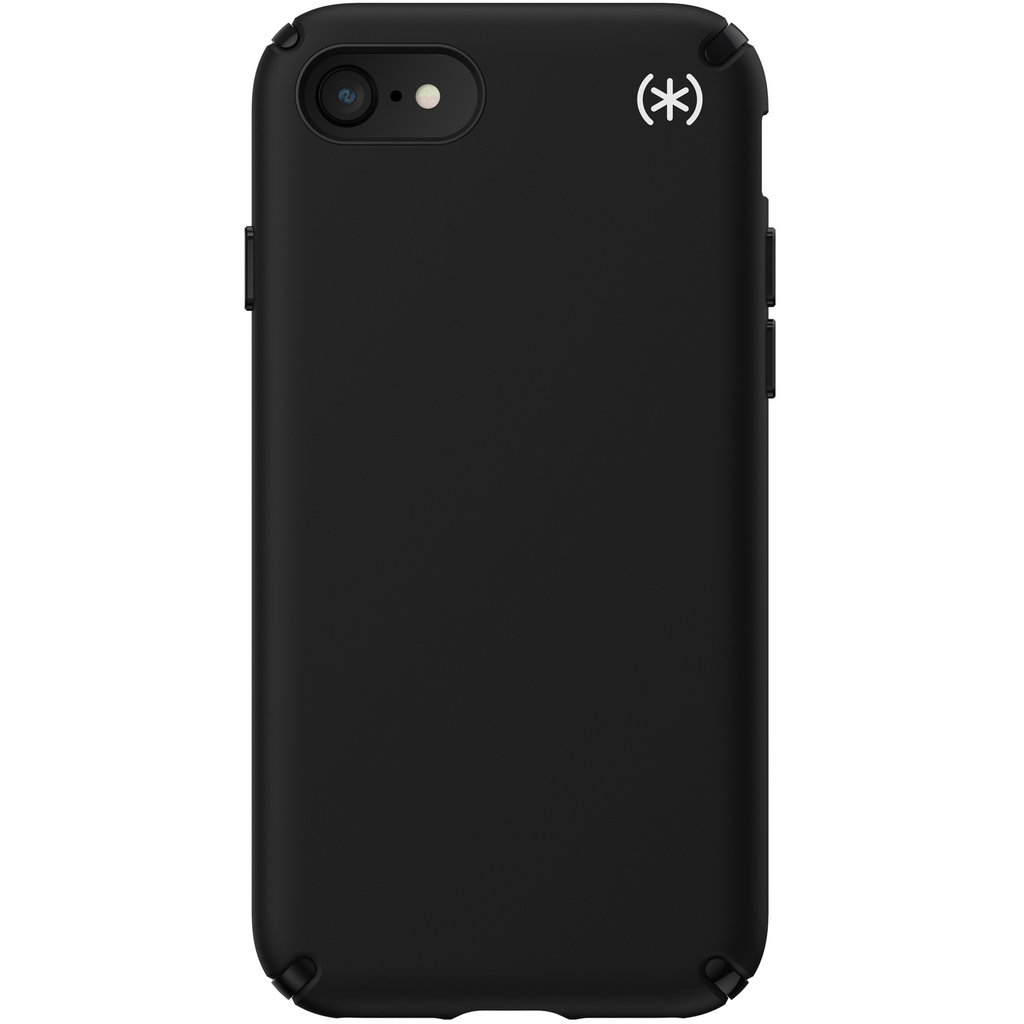 Eine schwarze Smartphone-Hülle mit einem weißen Sternchen-Logo oben rechts und einer Kameraaussparung oben links.
