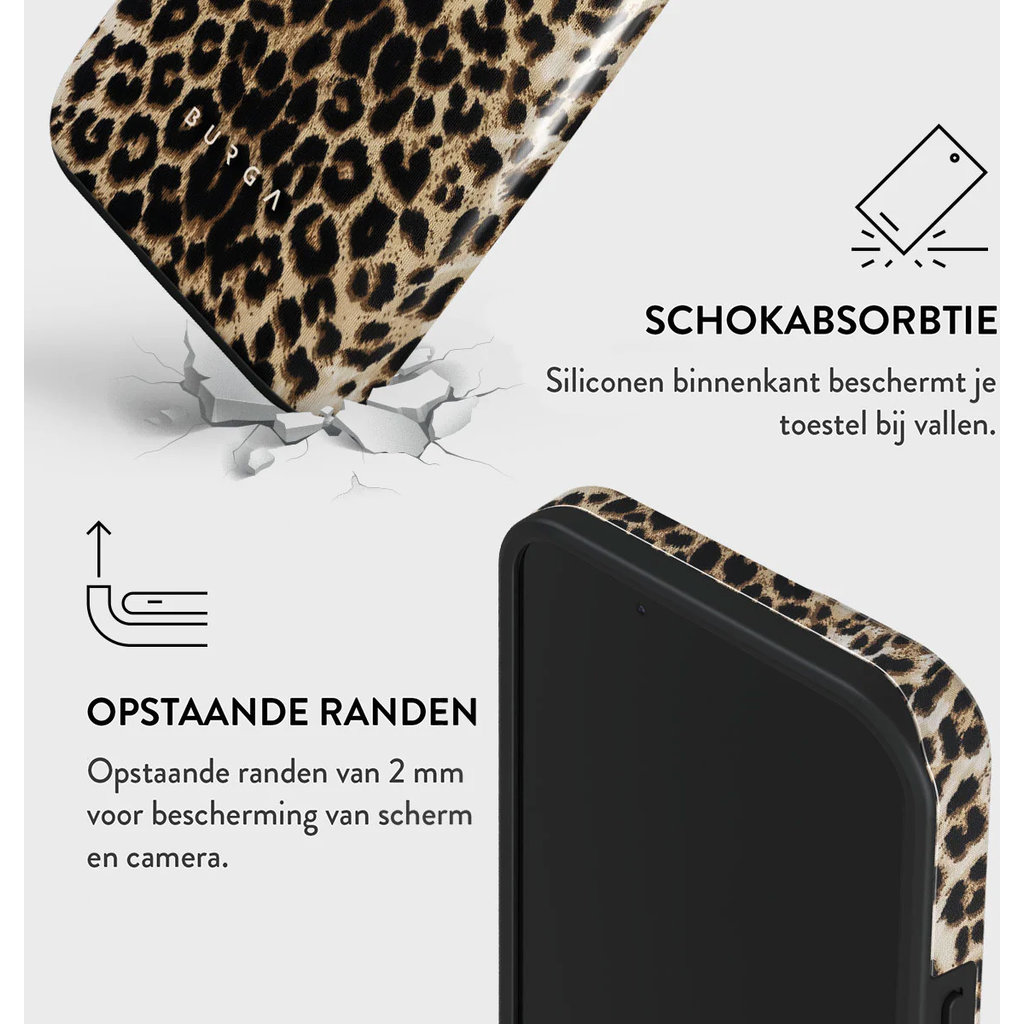 Cover per telefono leopardata con assorbimento urti e bordi rialzati.