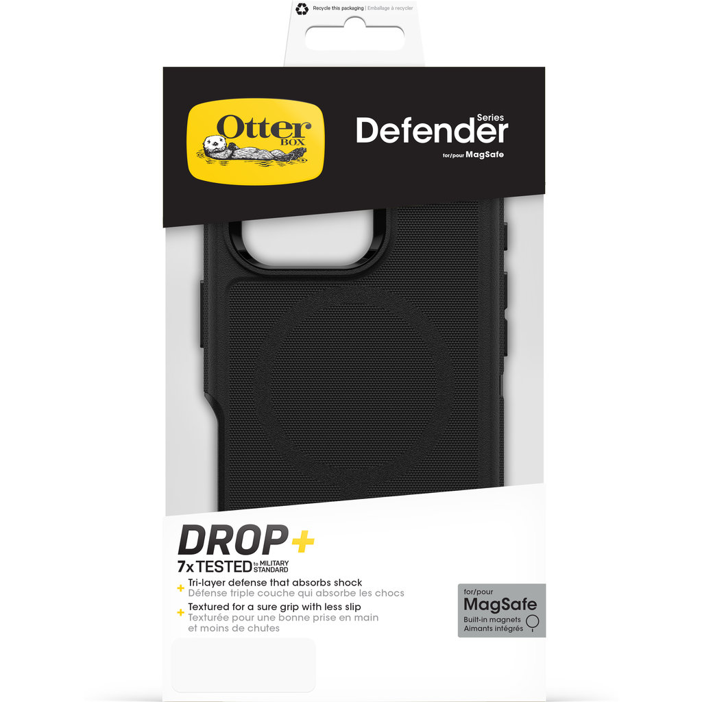 Custodia per telefono OtterBox Defender Series in confezione, nera con MagSafe.