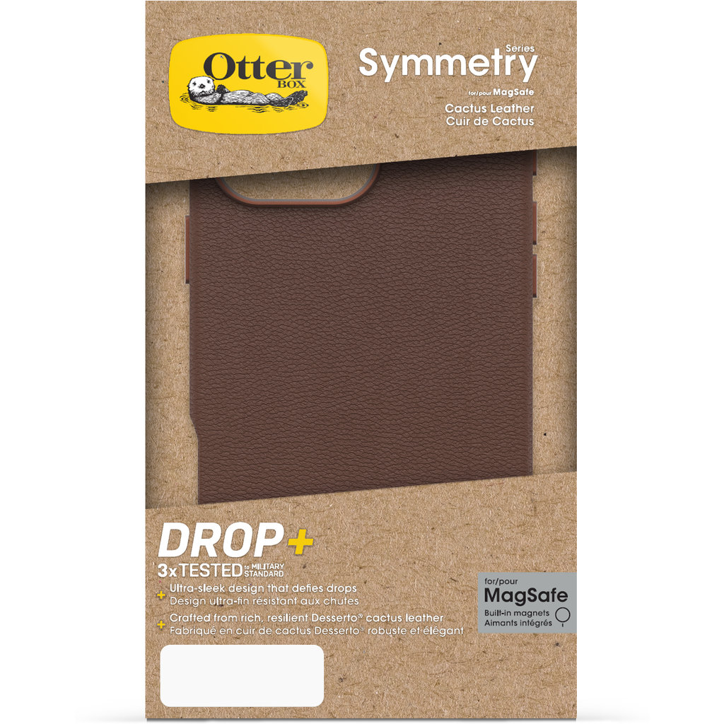 Custodia in pelle marrone OtterBox Symmetry per Magsafe in confezione riciclata.