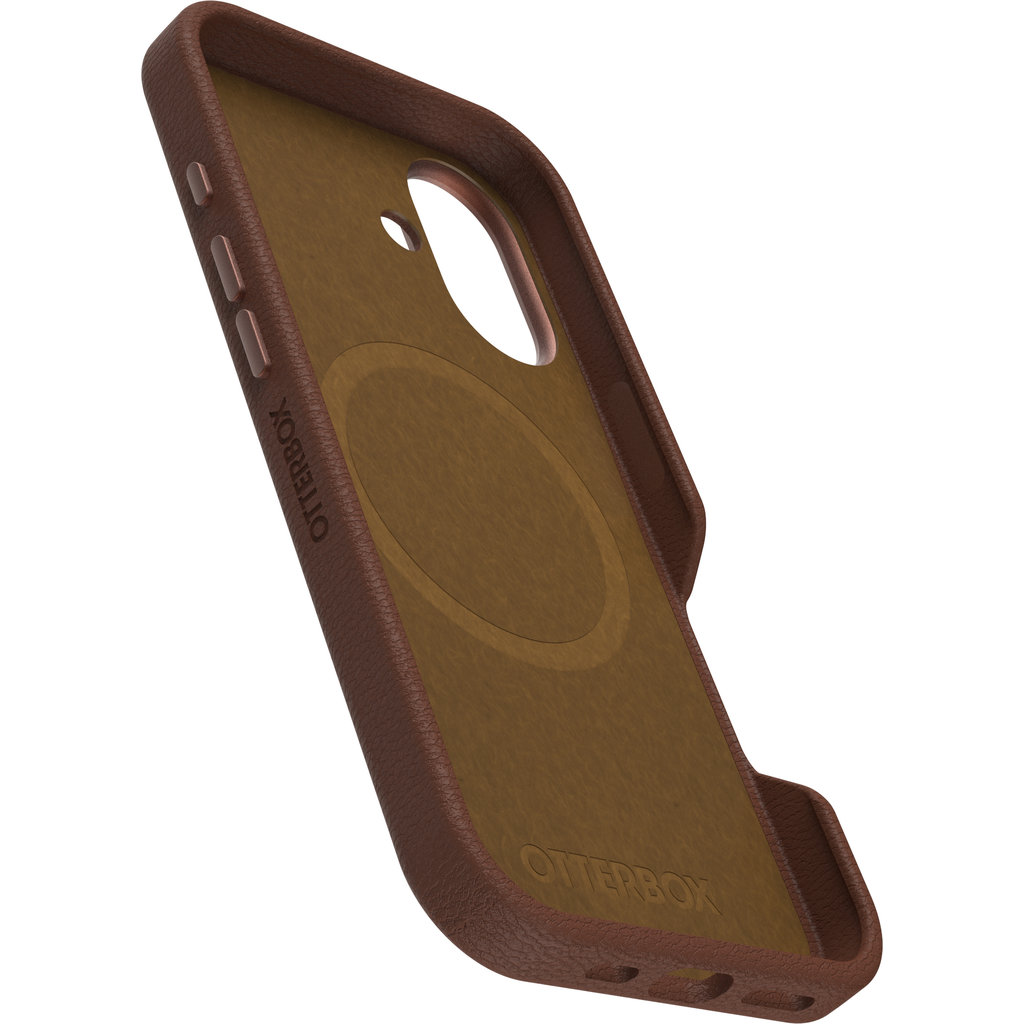 Braune Lederhandyhülle von Otterbox mit Innendetails und Ausschnitten.