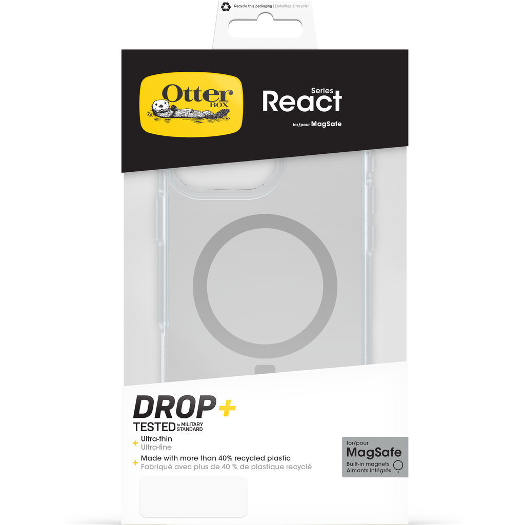 Confezione per custodia protettiva MagSafe trasparente serie OtterBox React.