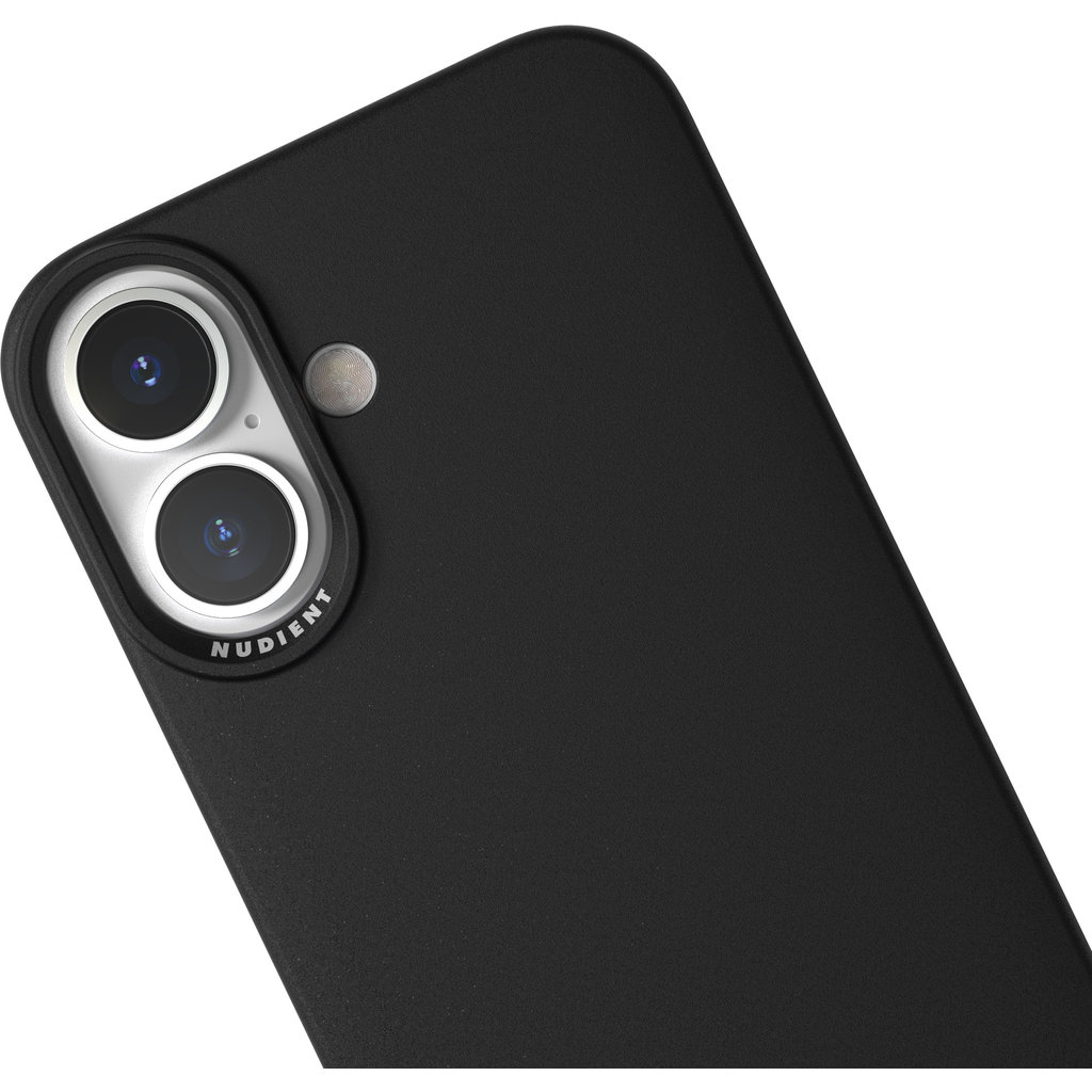 Arrière d'un smartphone noir avec un double module de caméra et le texte NUDIENT.