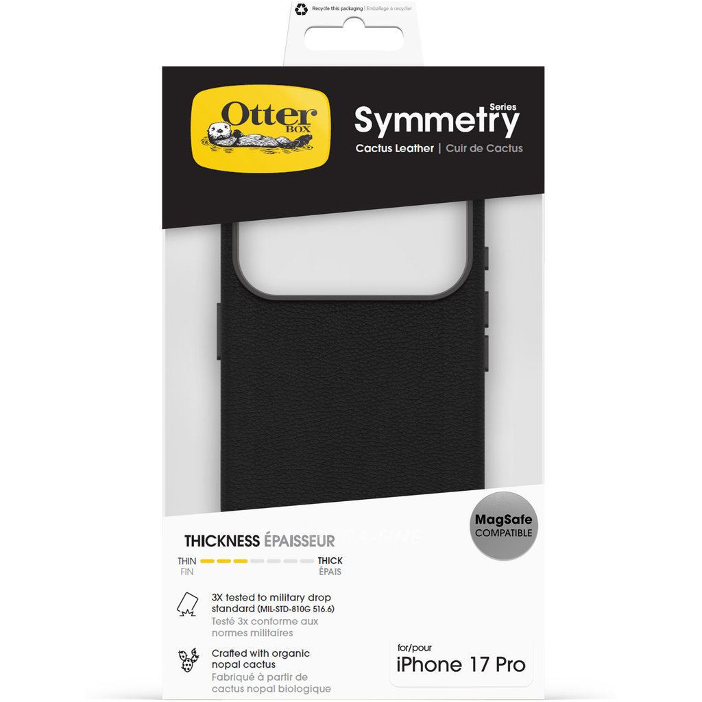 OtterBox Symmetry Gehäuseverpackung für iPhone 17 Pro aus Kakteelleder.