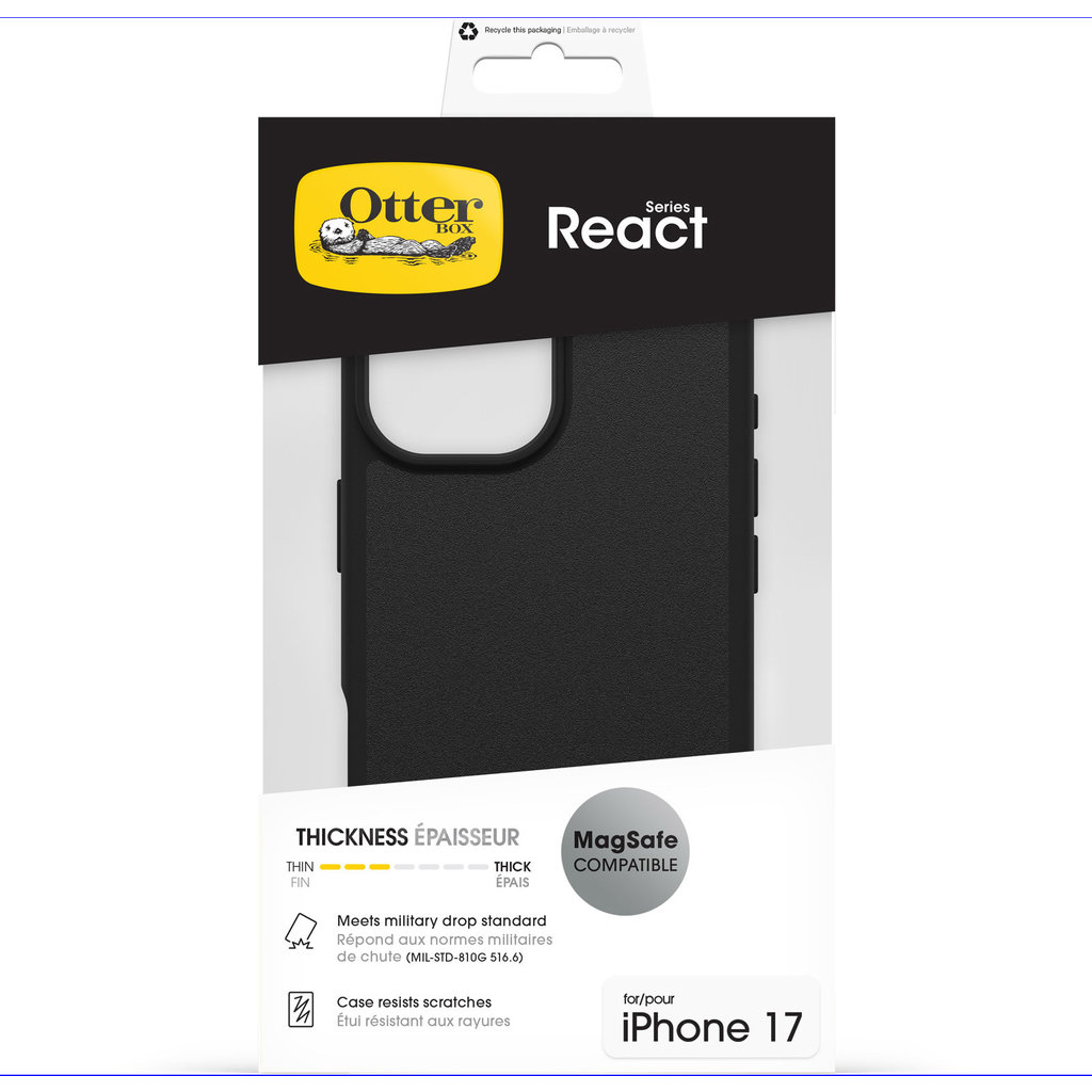 Confezione per custodia protettiva MagSafe OtterBox React Series nera per iPhone 17.