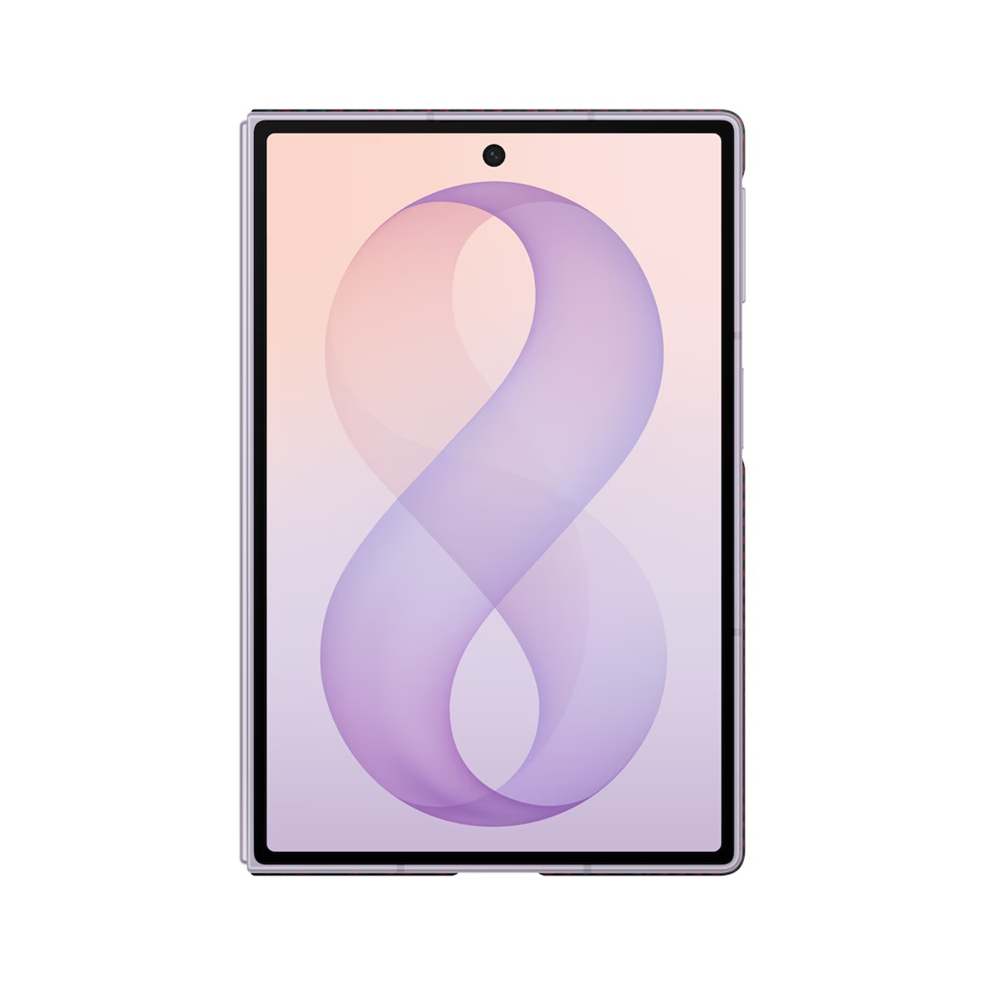 Smartphone verticale che mostra uno sfondo viola e rosa con una grafica a forma di otto.