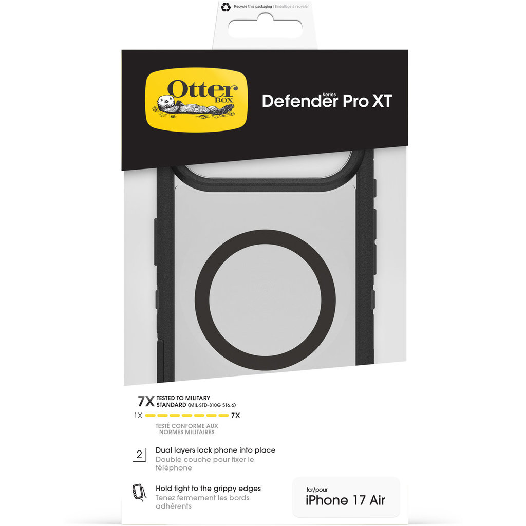 Confezione della custodia OtterBox Defender Pro XT per iPhone 17 Air con logo giallo in alto a sinistra.