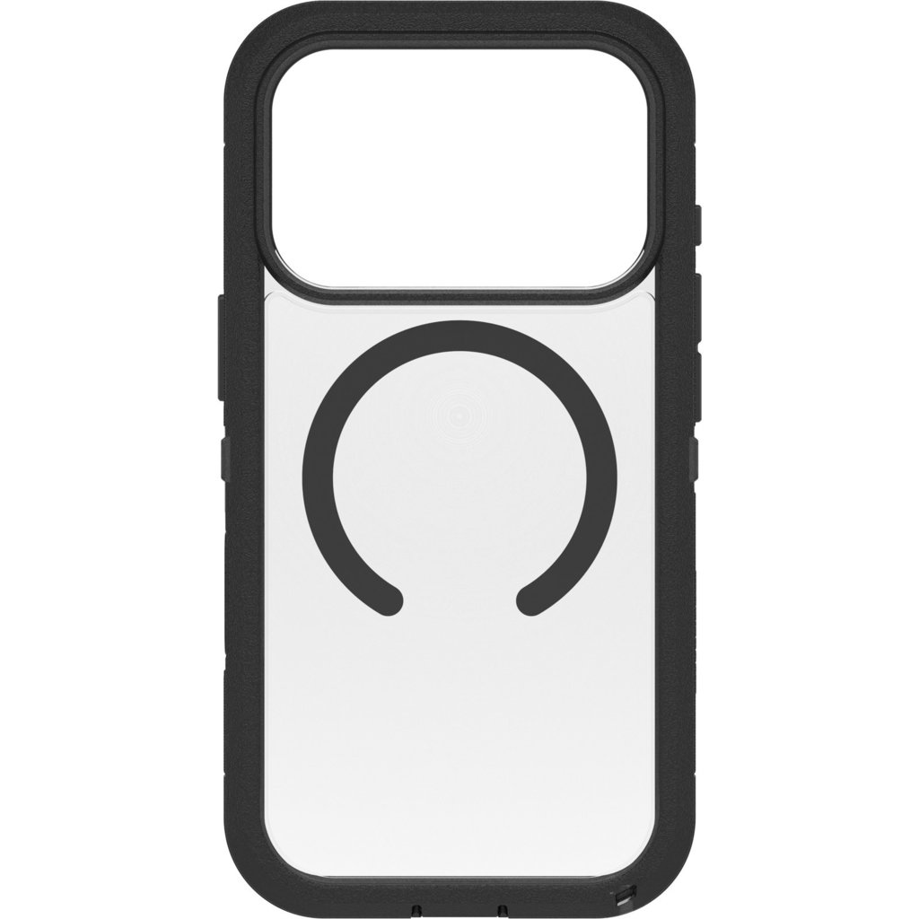 Schwarze Schutzhülle für Mobiltelefone mit klarem Rücken und magnetischem Ring.