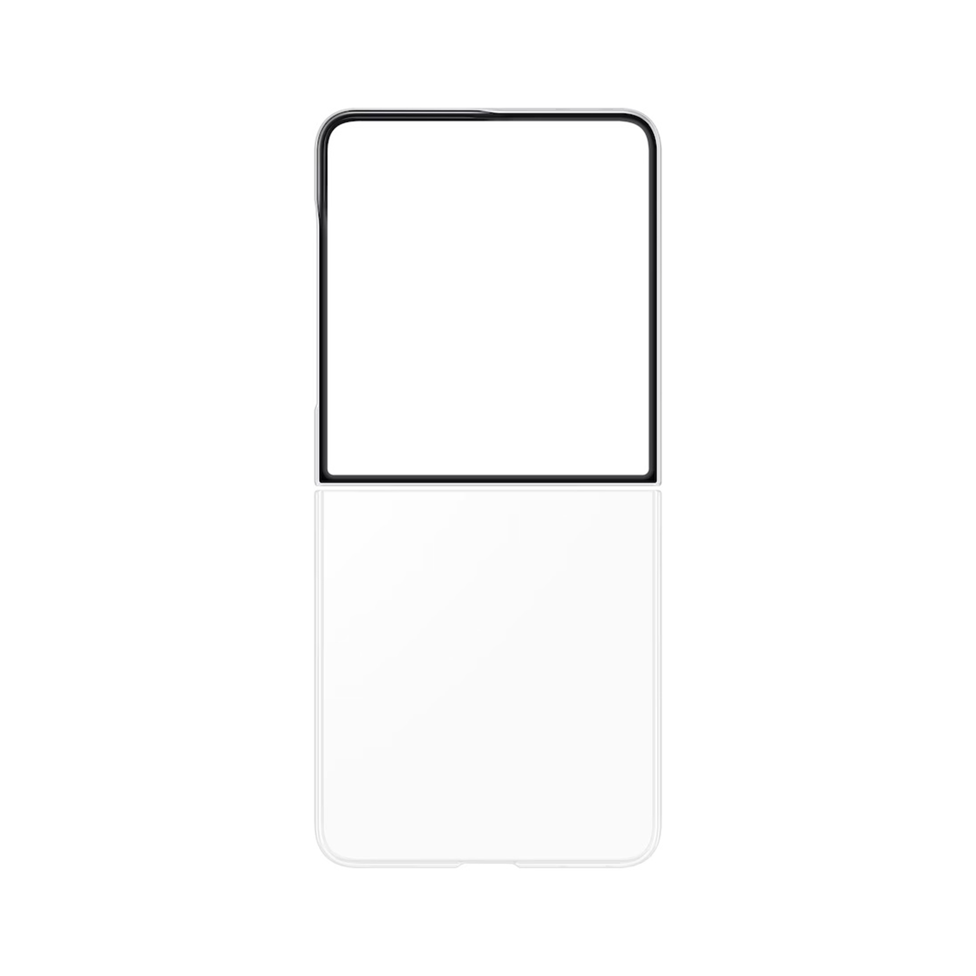 Uno smartphone in custodia bianca con cornice dello schermo nera, mostrato verticalmente su sfondo bianco.