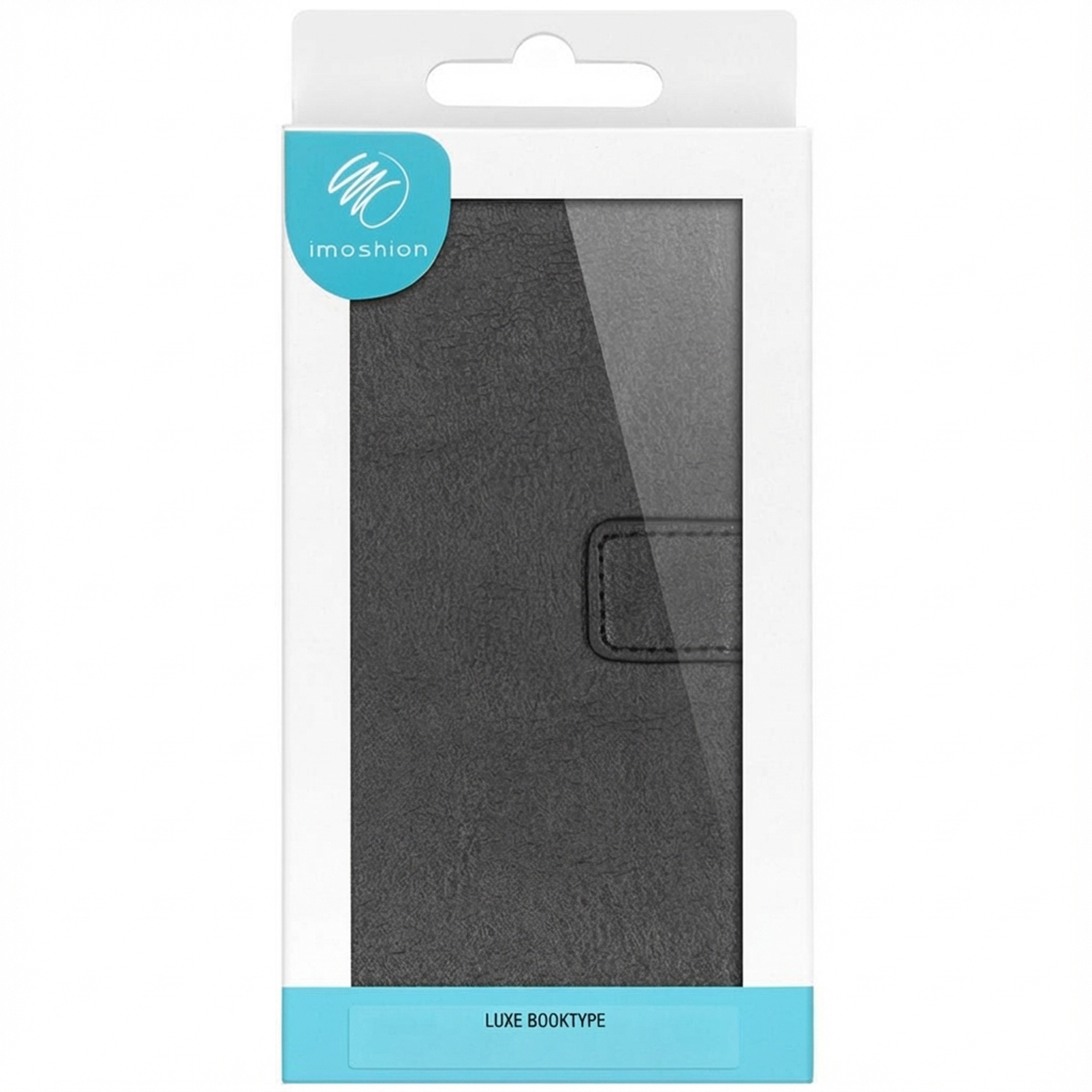 Confezione per una custodia per cellulare Imoshion Luxe Booktype nera.