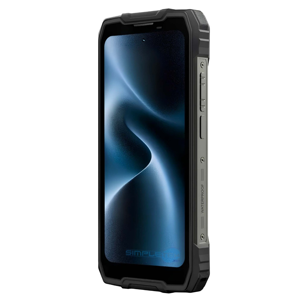 Uno smartphone nero e robusto con schermo scuro, viti a vista e pulsanti laterali fisici su sfondo bianco.