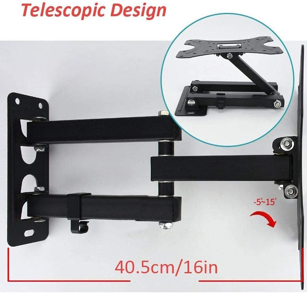 Soporte de pared negro para TV con brazo telescópico, extensible a 40.5cm.