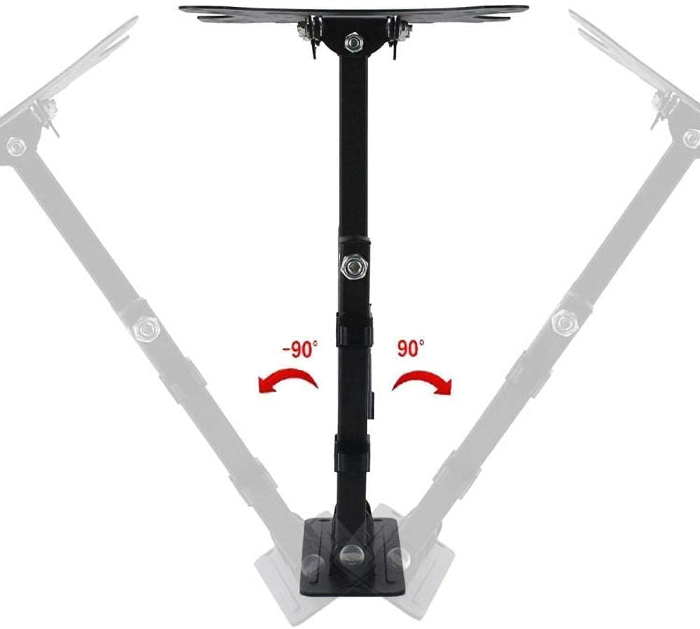 Soporte de techo negro ajustable para TV con ángulos de giro de -90° y 90°.