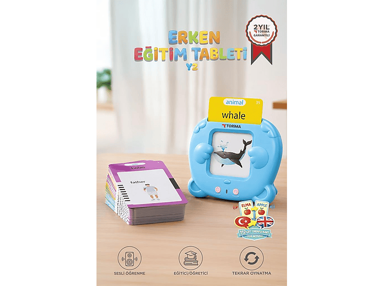 TORIMA Y2 İngilizce Sesli Erken Eğitim 112 Çift Taraflı Kartlı