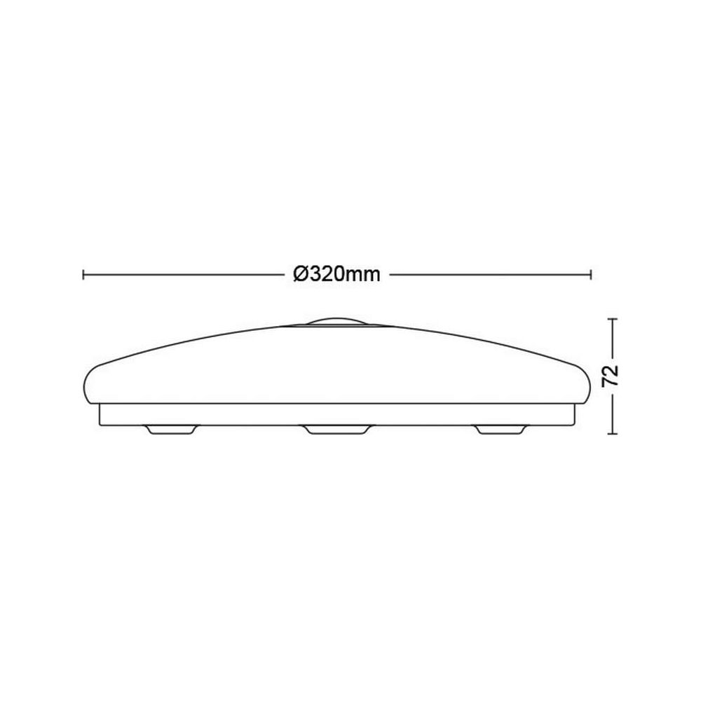 320mm çap ve 72mm yükseklik ölçülerine sahip yuvarlak bir armatürün teknik çizimi.