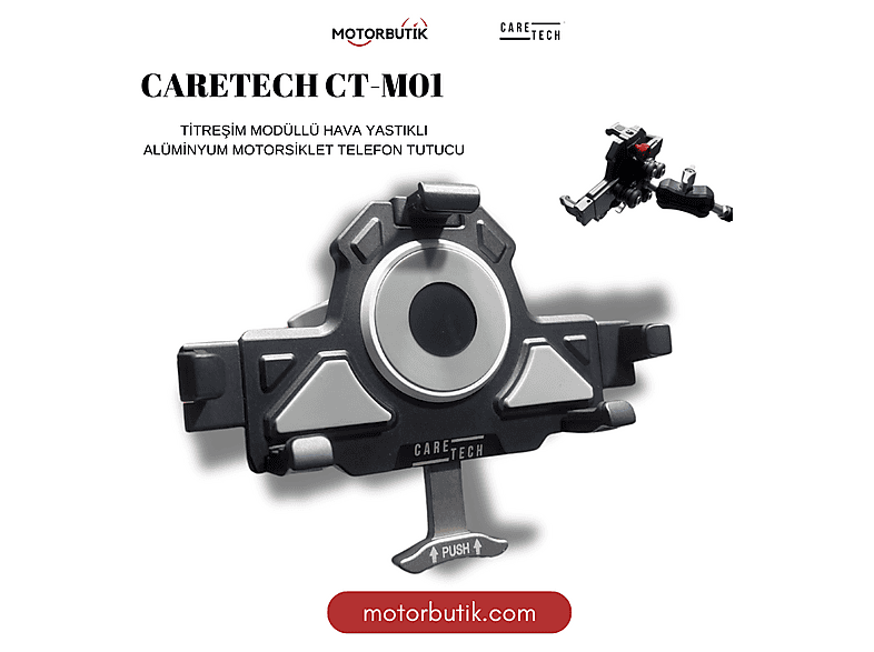 CARETECH CT-M01 Titreşim Önleyici Aliminyum Gidon Ayna Montajlı 360° Ayarlanabilir Motosiklet Telefon Tutucu