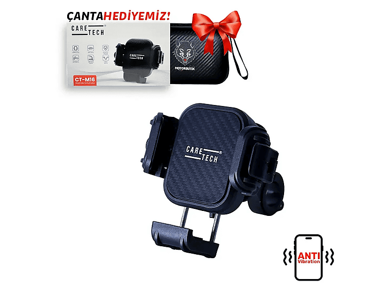 CARETECH CT-M16 Titreşim Önleyicili Gidon Montajlı Klipsli Su Geçirmez Evrensel Motosiklet Telefon Tutucu