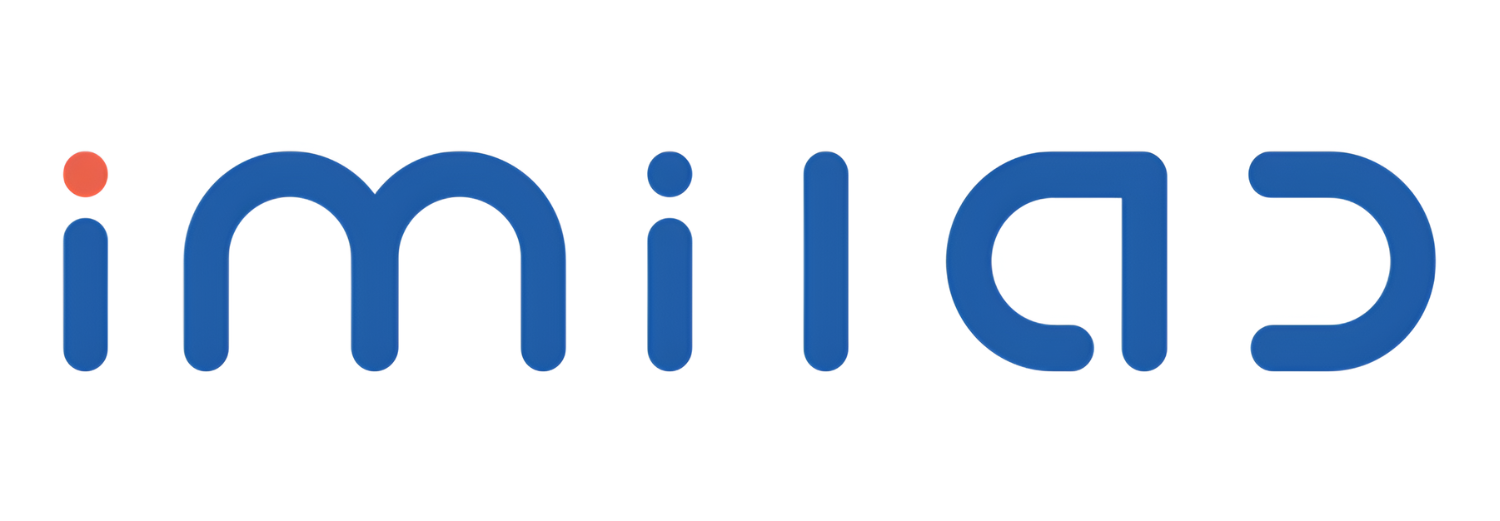 La scritta blu "imilab" su sfondo bianco, con un piccolo punto arancione sulla prima i.