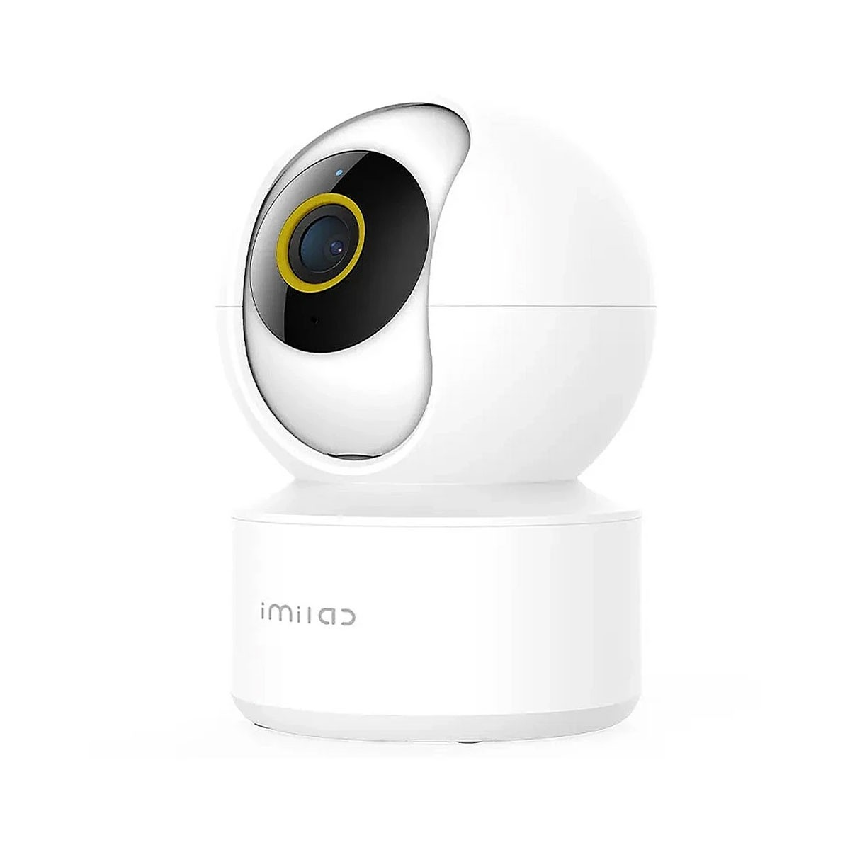 Una telecamera di sicurezza intelligente bianca con una lente circolare e il marchio imilab sulla base.