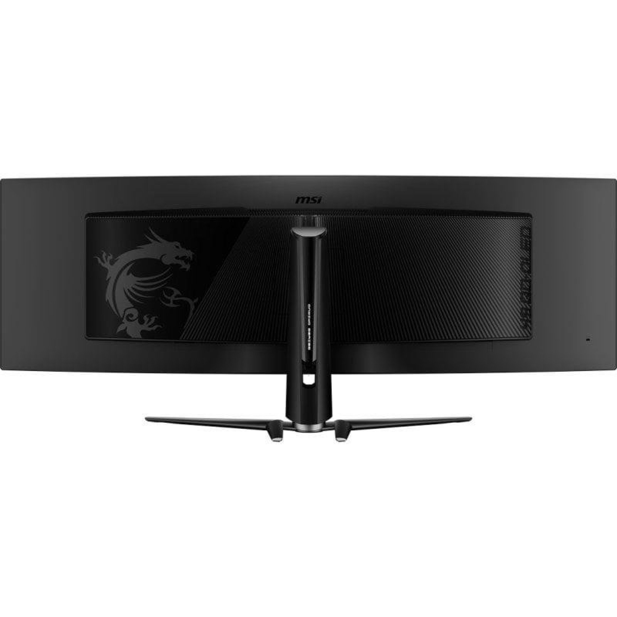 Ejderha logolu kavisli siyah bir MSI monitörün arkası.