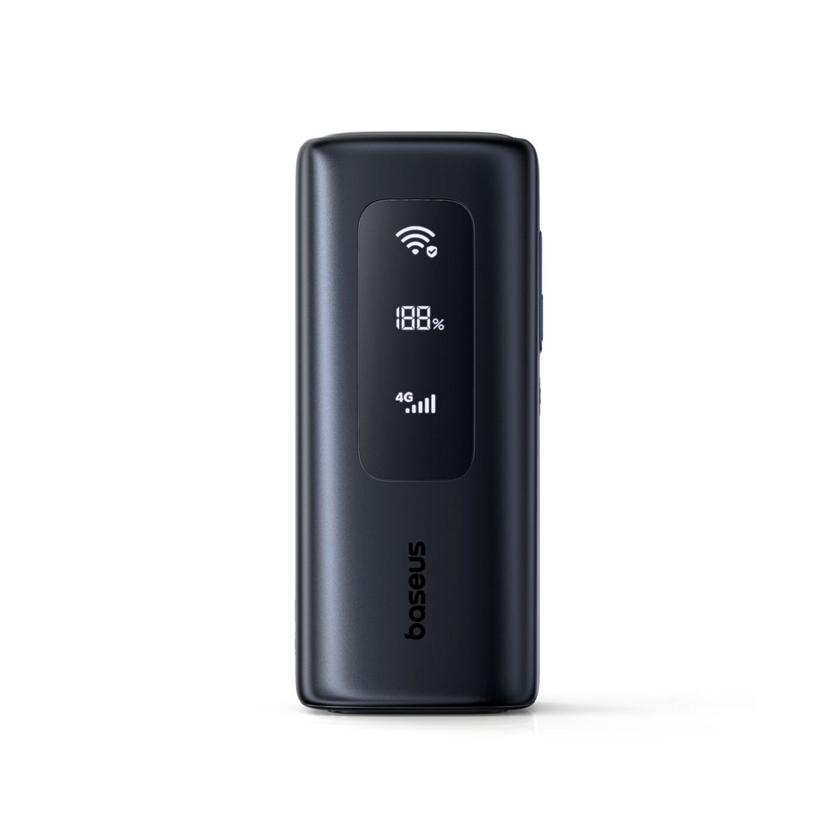 Router Wi-Fi portatile nero Baseus con display digitale della batteria e segnale 4G.