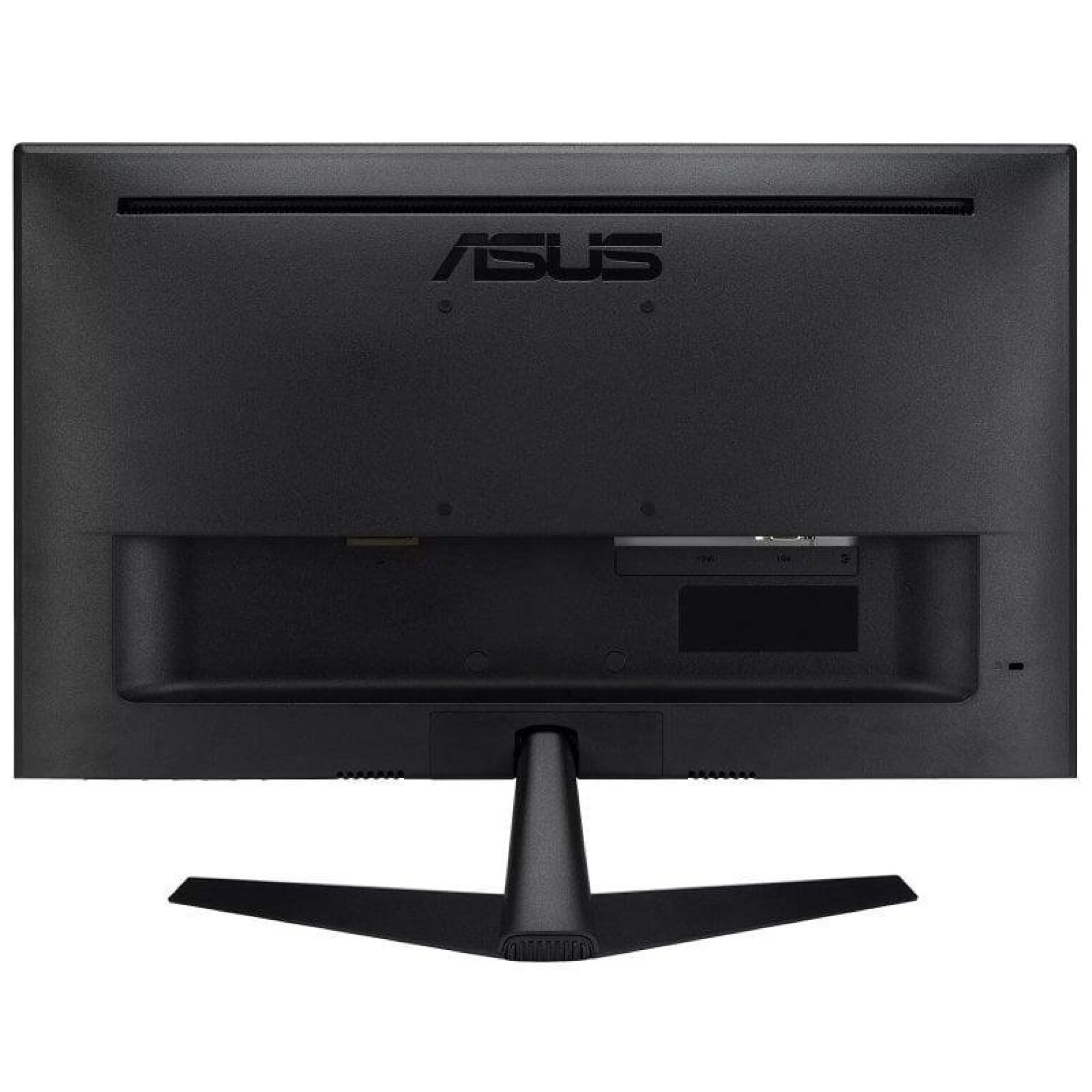 Vista posteriore di un monitor nero Asus con supporto e porte di connessione.