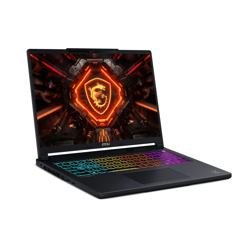 RGB klavyeli ve ekranda kırmızı ejderha logosu olan siyah bir MSI oyun dizüstü bilgisayarı.