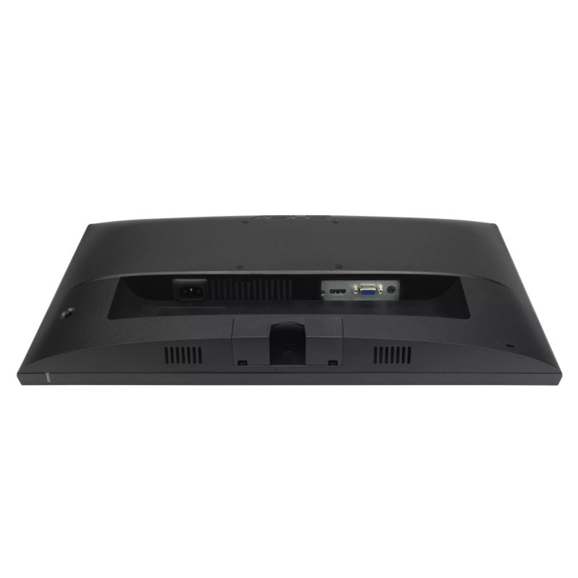 Vue arrière d'un moniteur noir montrant différents ports au centre.