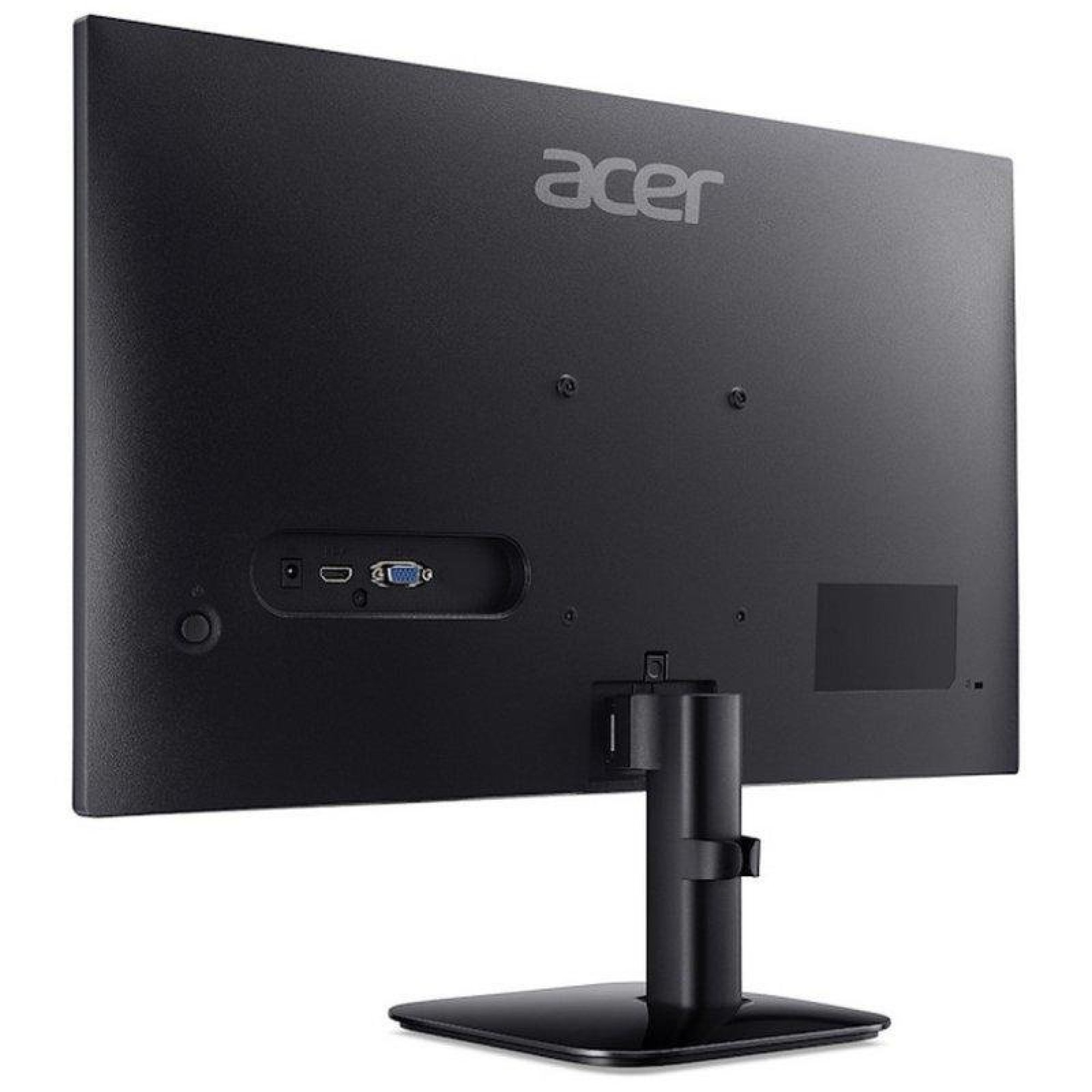 Standı ve görünür bağlantı noktaları olan siyah Acer bilgisayar monitörünün arkadan görünümü.