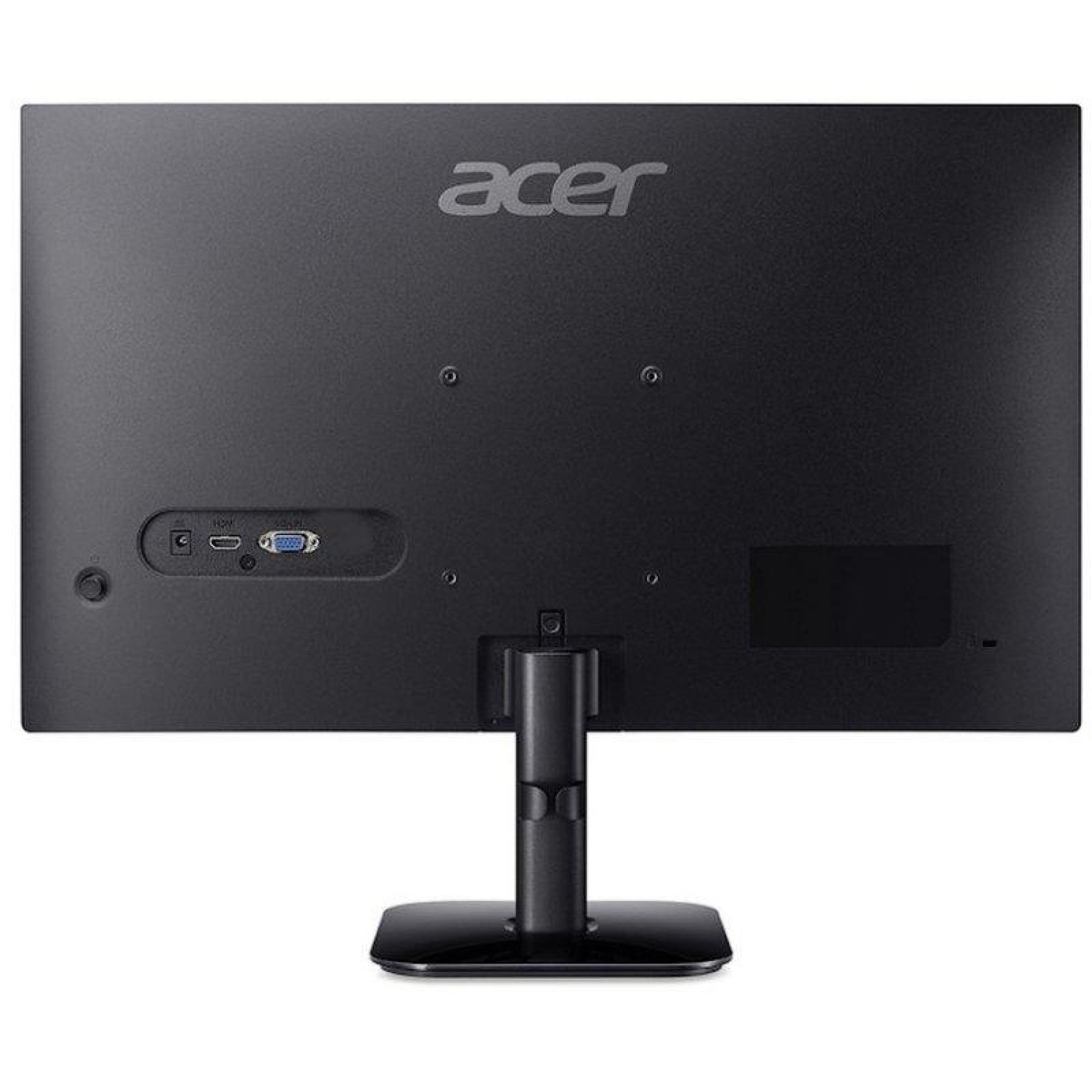 Vista posteriore di un monitor Acer nero con supporto e porte visibili.