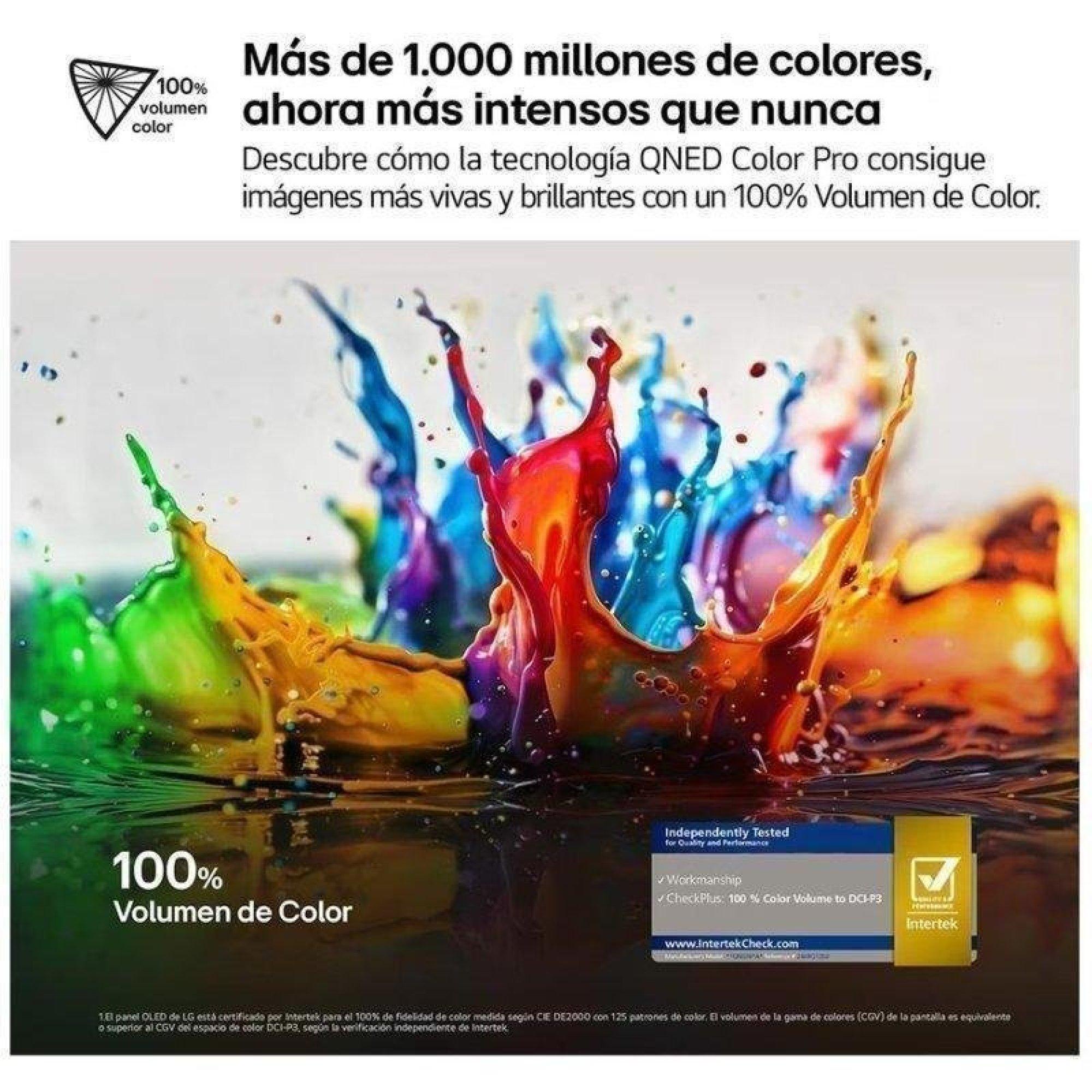 Spruzzi di vernice colorata con tonalità vivaci e testo promozionale in spagnolo.