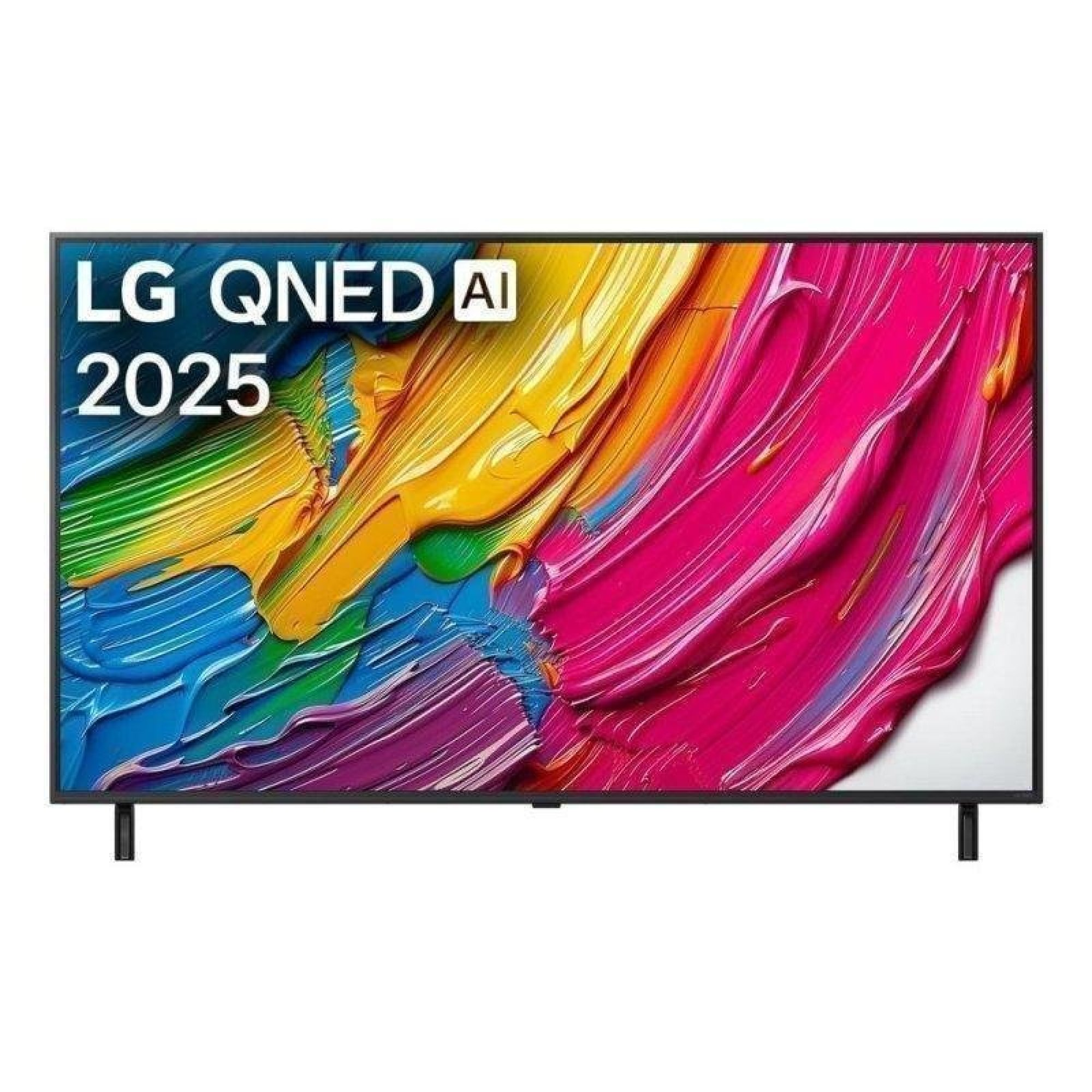 Una TV LG QNED AI 2025 mostra un motivo colorato e dipinto sullo schermo.