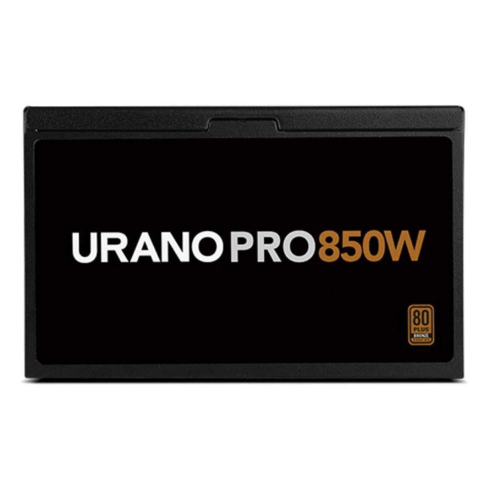 Alimentatore per PC nero con la scritta Urano Pro 850W e logo 80 Plus Bronze.