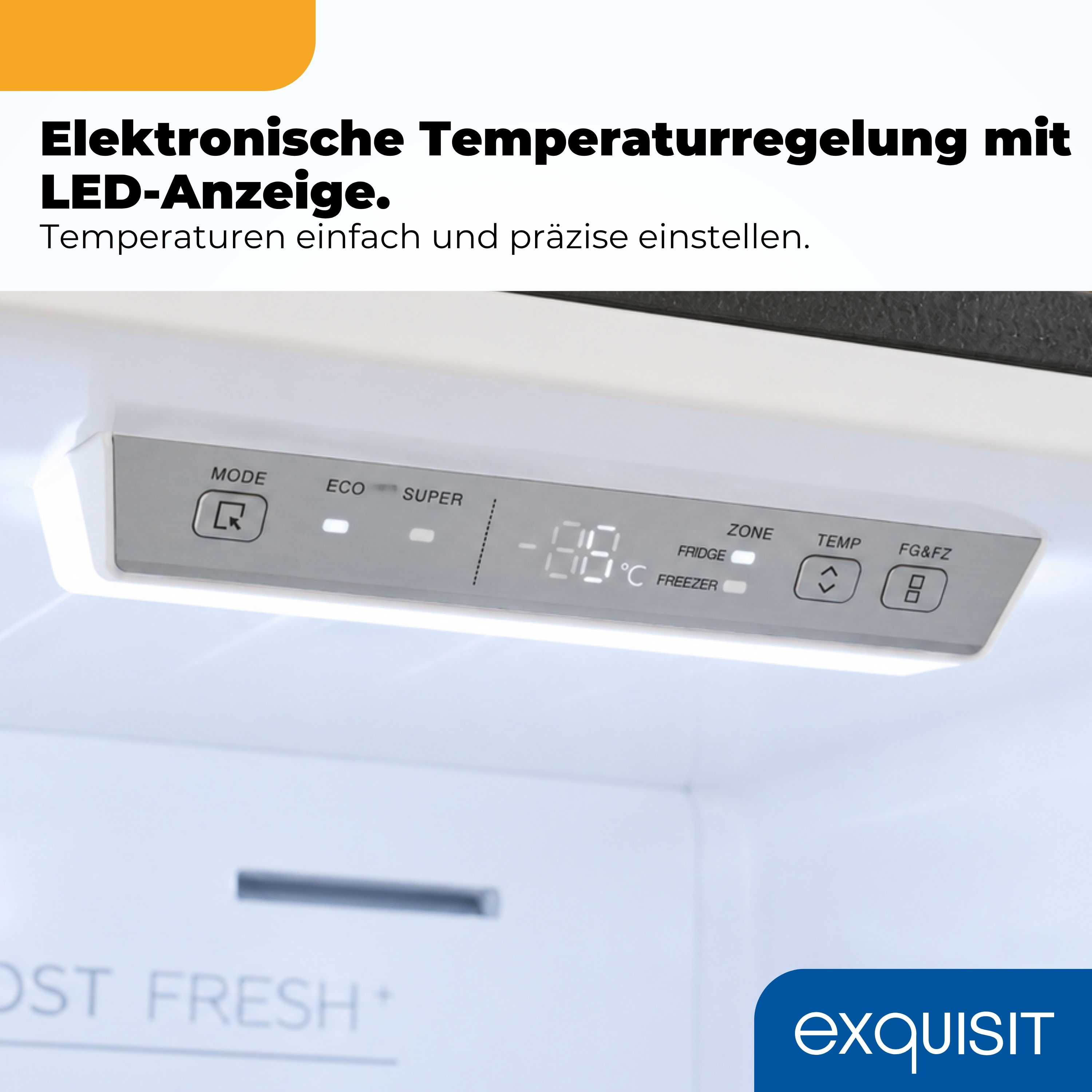 Elektronische Temperaturregelung mit LED-Anzeige im Kühlschrank.