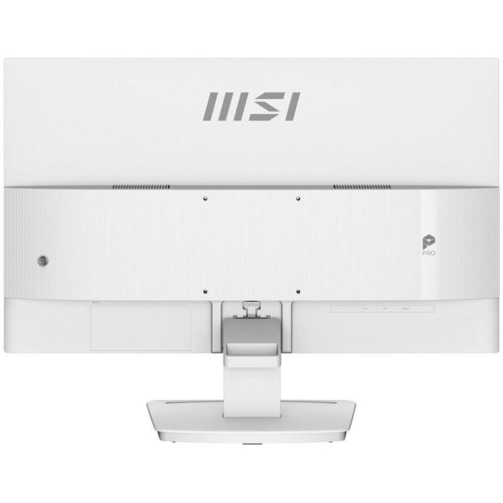 Retro di un monitor per computer MSI Pro bianco su supporto.