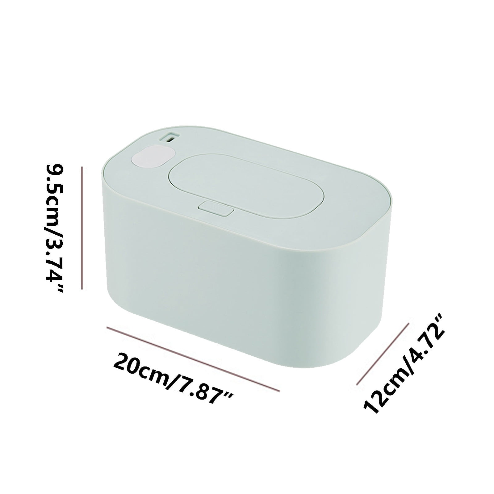 Hellgrüne Aufbewahrungsbox mit Maßen: Höhe 9,5 cm, Breite 20 cm, Tiefe 12 cm.