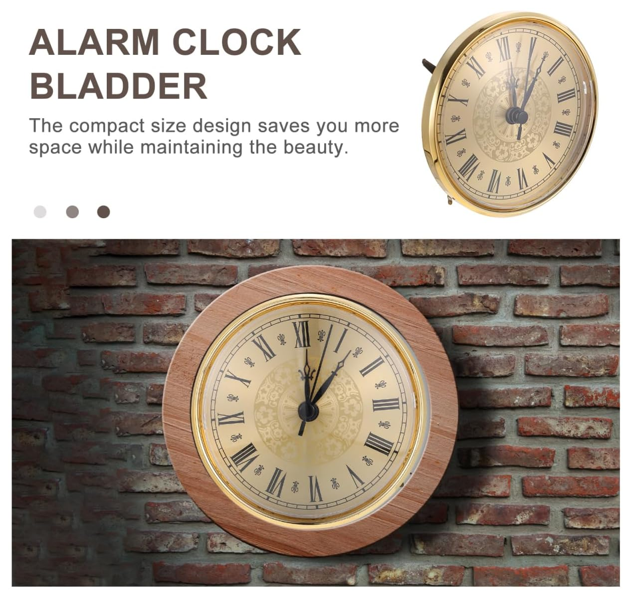 Eine Uhr mit goldenem Zifferblatt und römischen Ziffern hängt an einer Ziegelwand.