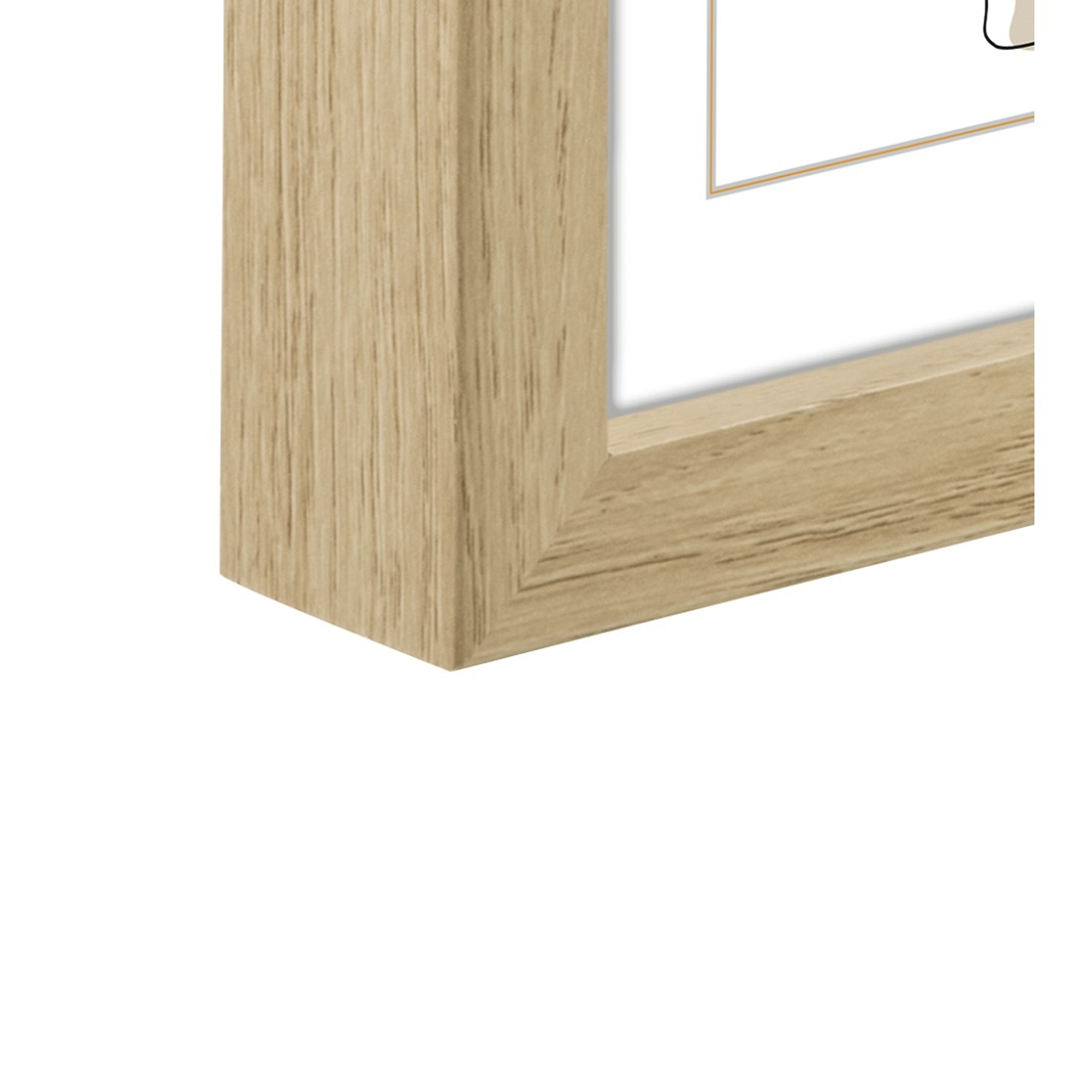 Primo piano di una cornice in legno chiaro.