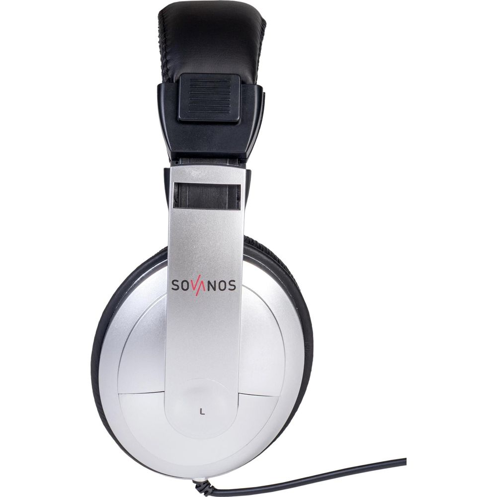Schwarze und silberne Over-Ear-Kopfhörer mit Logo und Kabel auf weißem Hintergrund.