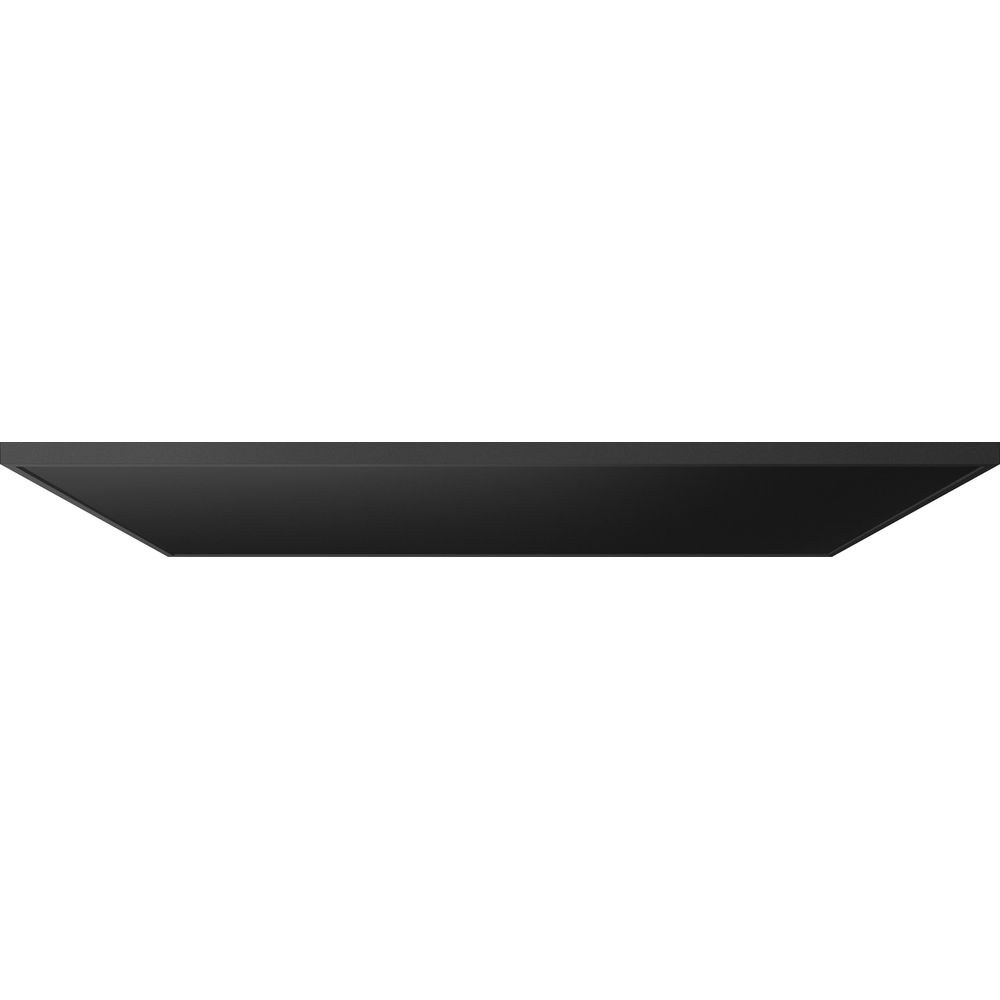 Un objet plat et noir aux bords inclinés sur fond blanc.