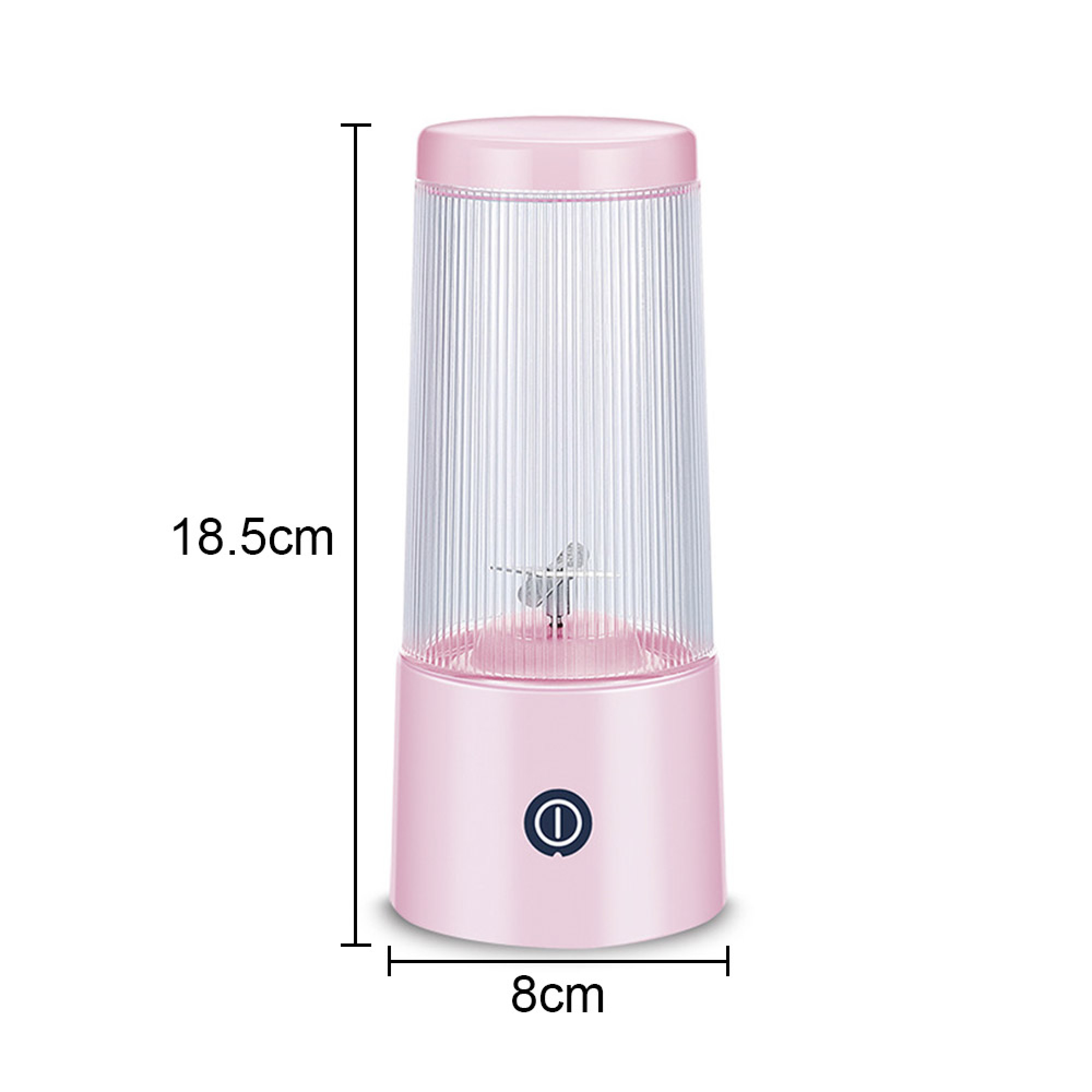 Rosa, tragbarer Mini-Mixer mit geripptem transparenten Becher, Klingen und Maßen von 18.5x8cm.