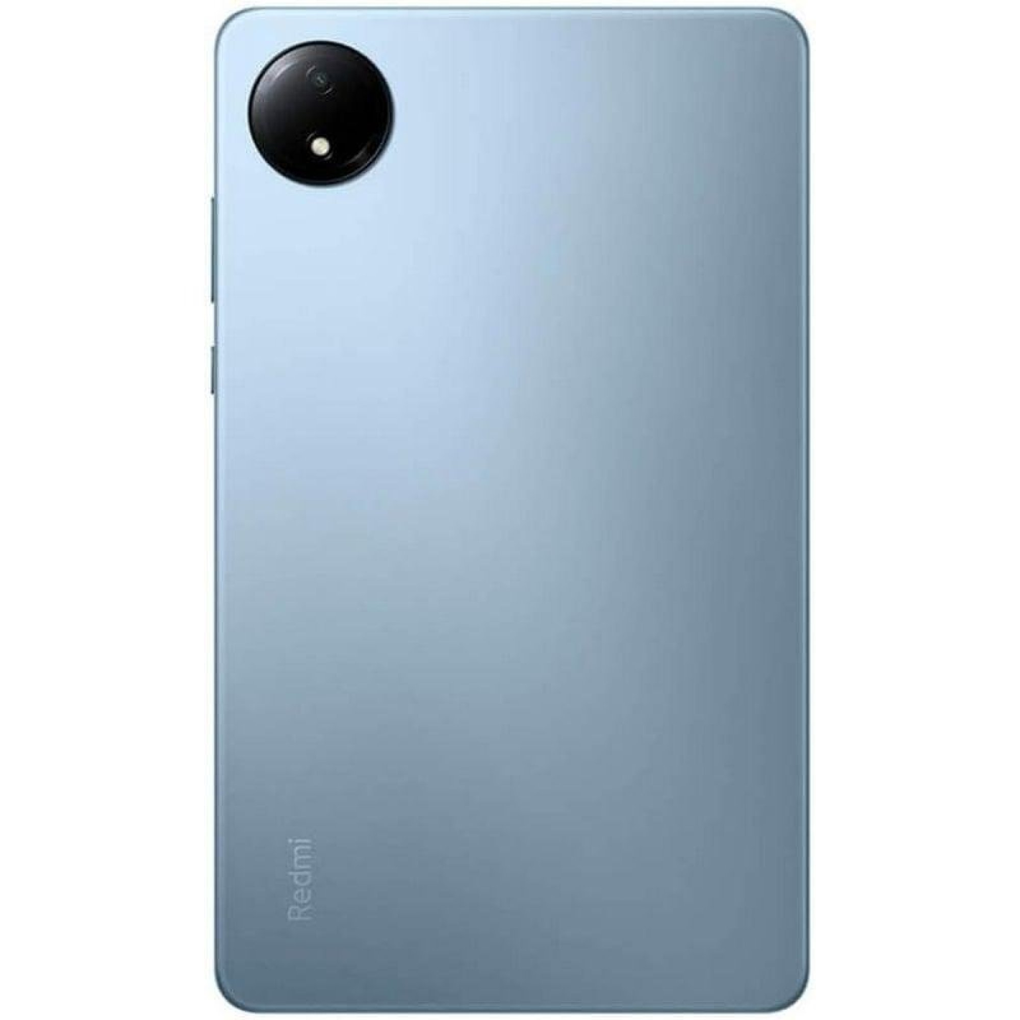 Il retro di uno smartphone Redmi azzurro con un modulo fotocamera circolare.