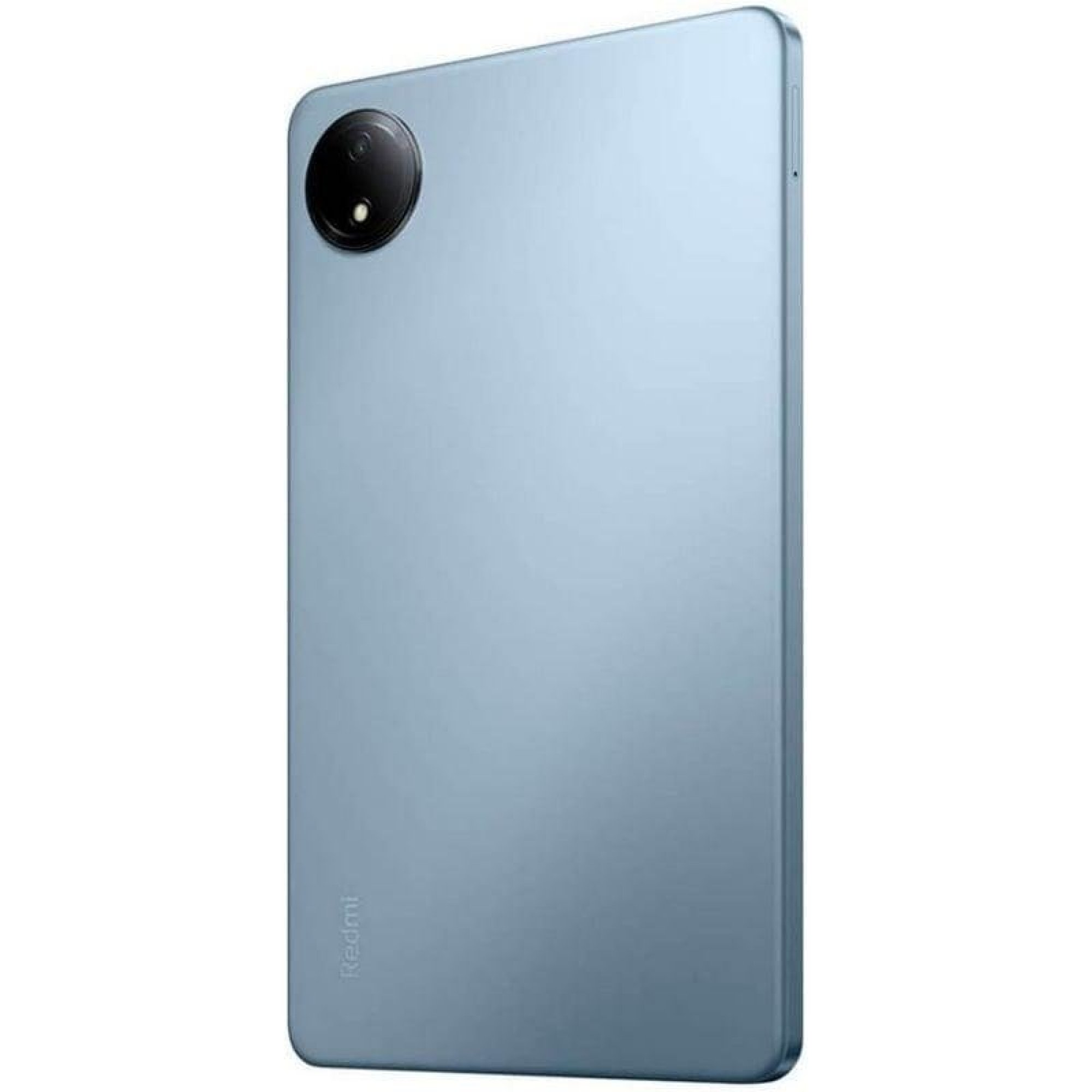 Retro di un tablet blu Xiaomi Redmi con una singola fotocamera circolare e logo Redmi.